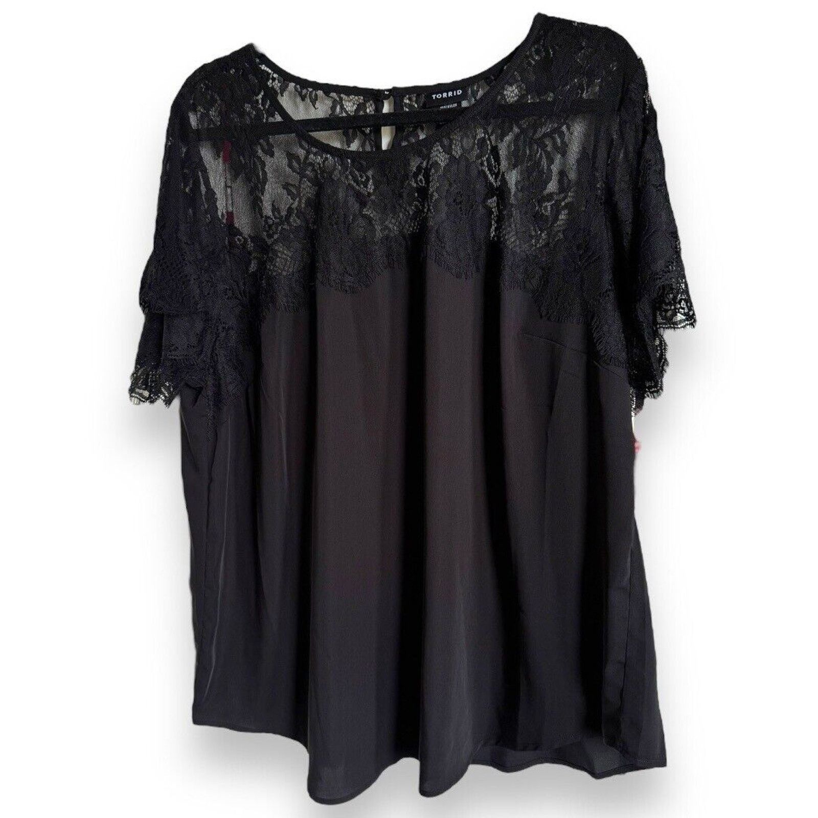 Other Torrid Womens Blouse Sz 2 Black Satin Lace Inset Top Size XXL / US 16-18 / IT 52-54 - 4 Thumbnail