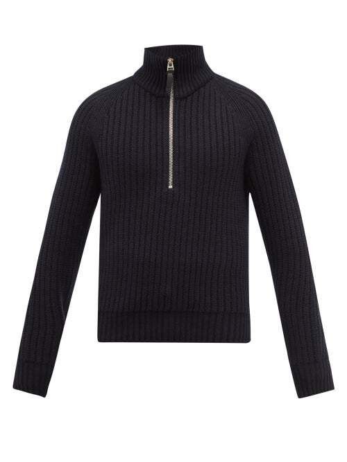 image of Tom Ford O1W1Db10124 Wool Blend Zipped High Neck Sweater In Navy, Men's (Size XL)