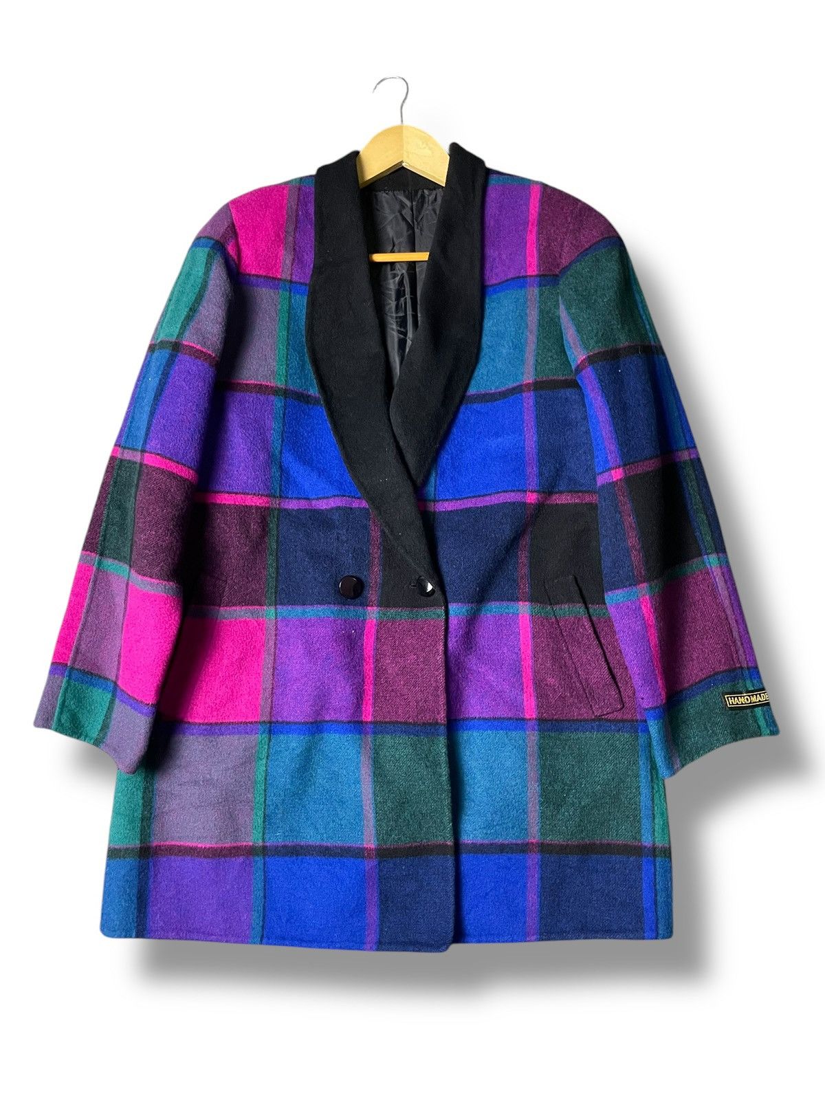 Handmade × Japanese Brand × Vintage HANDMADE Brand Purple Plaid Wool Coat (99) Size US M / EU 48-50 / 2 - 1 Thumbnail