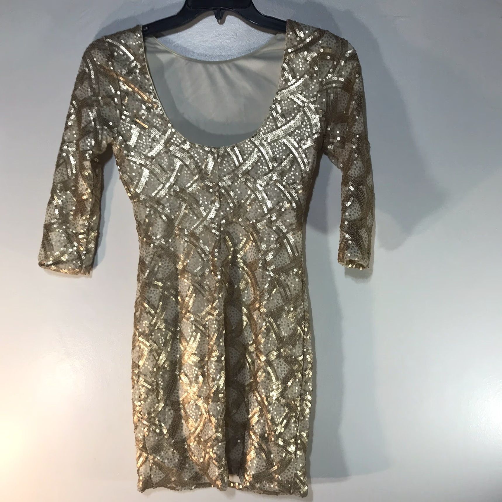 Vintage As You Wish Gold/Wht Sequin Covered 3/4 Sleeve Formal Dress Womens Size M Size M / US 6-8 / IT 42-44 - 6 Thumbnail