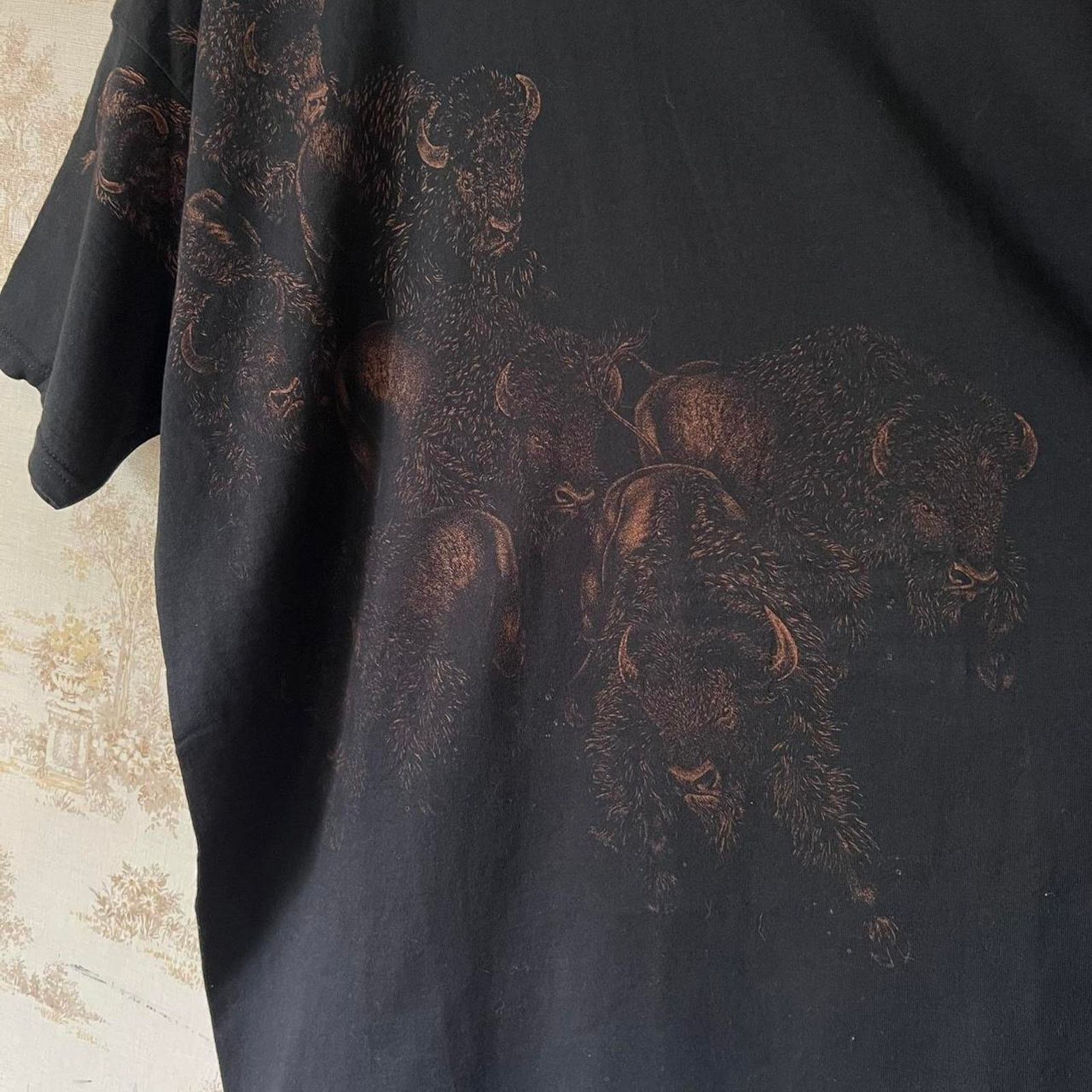 Fruit Of The Loom 1990s Buffalo Stampede Graphic T-Shirt | Nature | Size 2XL Size US XXL / EU 58 / 5 - 4 Thumbnail
