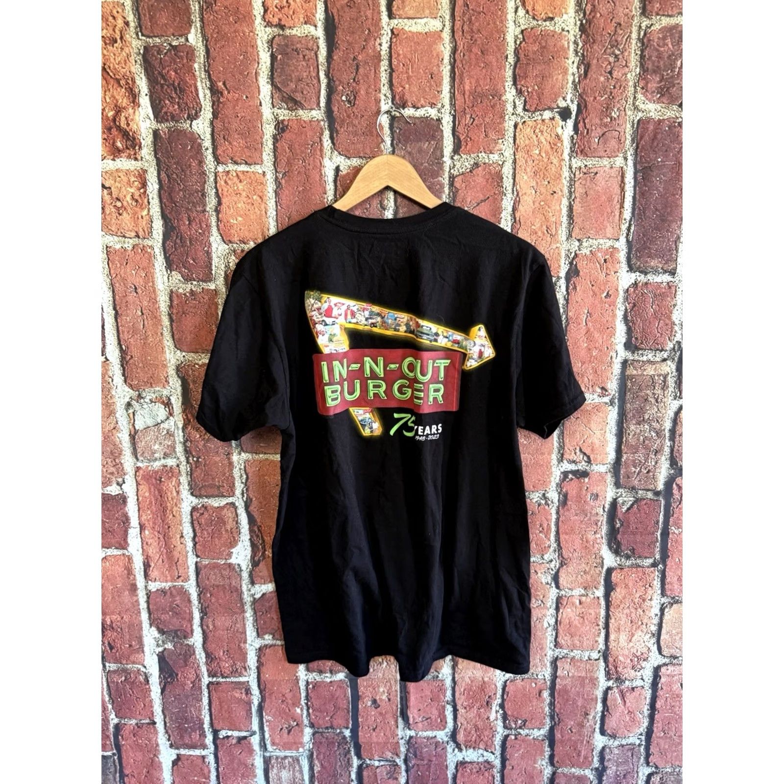 Vintage In N Out Mens Black Short Sleeve Graphic T-shirt 75 Years Size Large Size US L / EU 52-54 / 3 - 2 Thumbnail