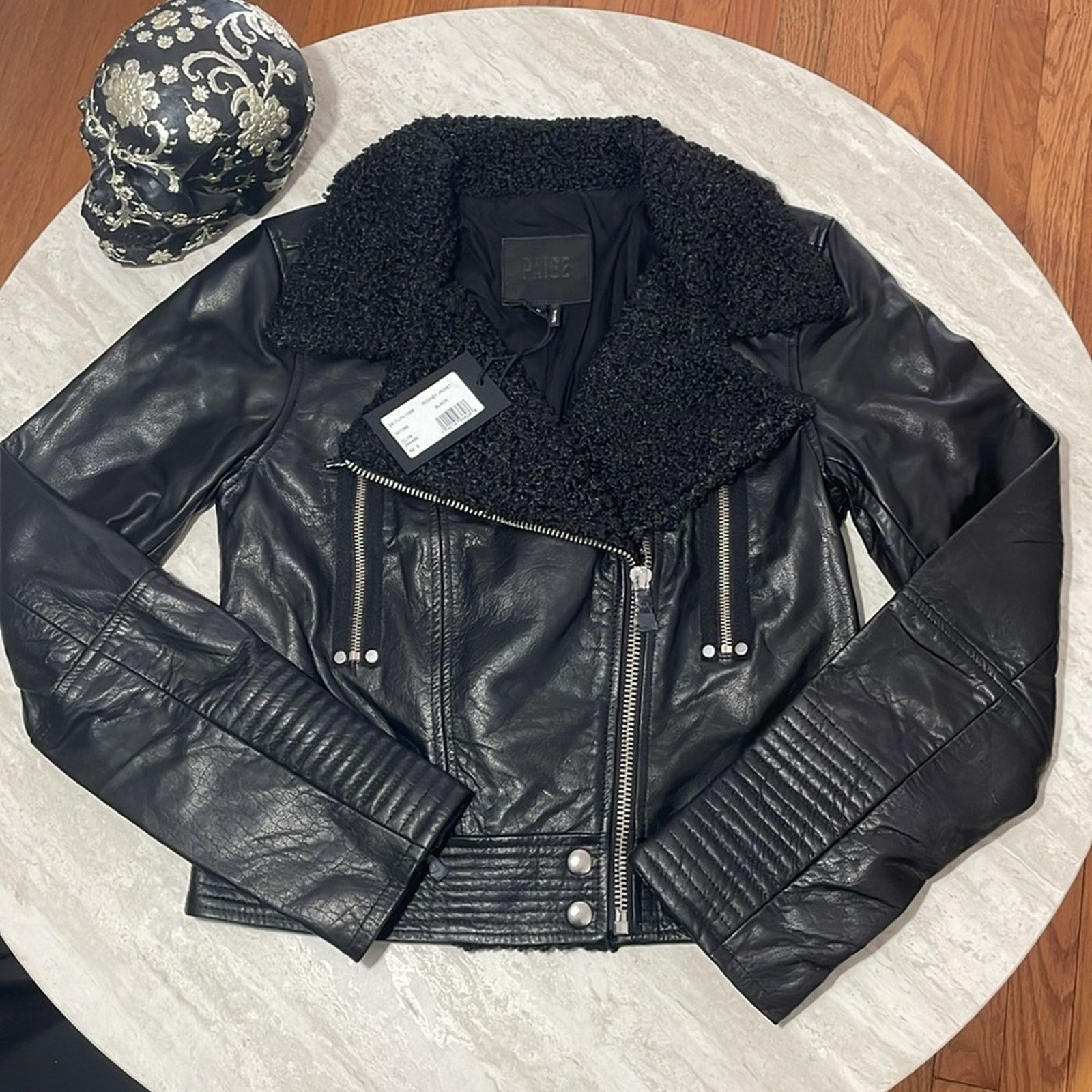 Paige PAIGE Rooney Black Leather Moto Jacket *S *NWT Size S / US 4 / IT 40 - 8 Thumbnail