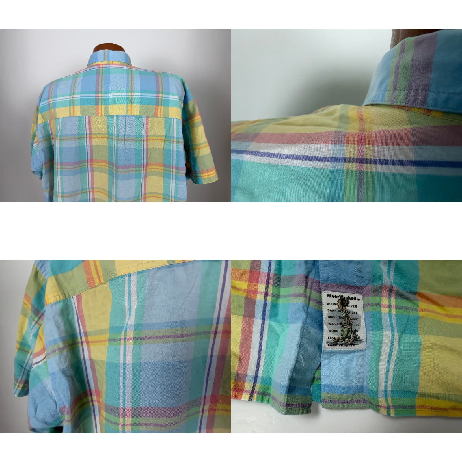 Arrow Vintage 90s Button Up Shirt Men XL Yellow Blue Casual Travel River Washed Cotton Mens Size US XL / EU 56 / 4 - 8 Thumbnail