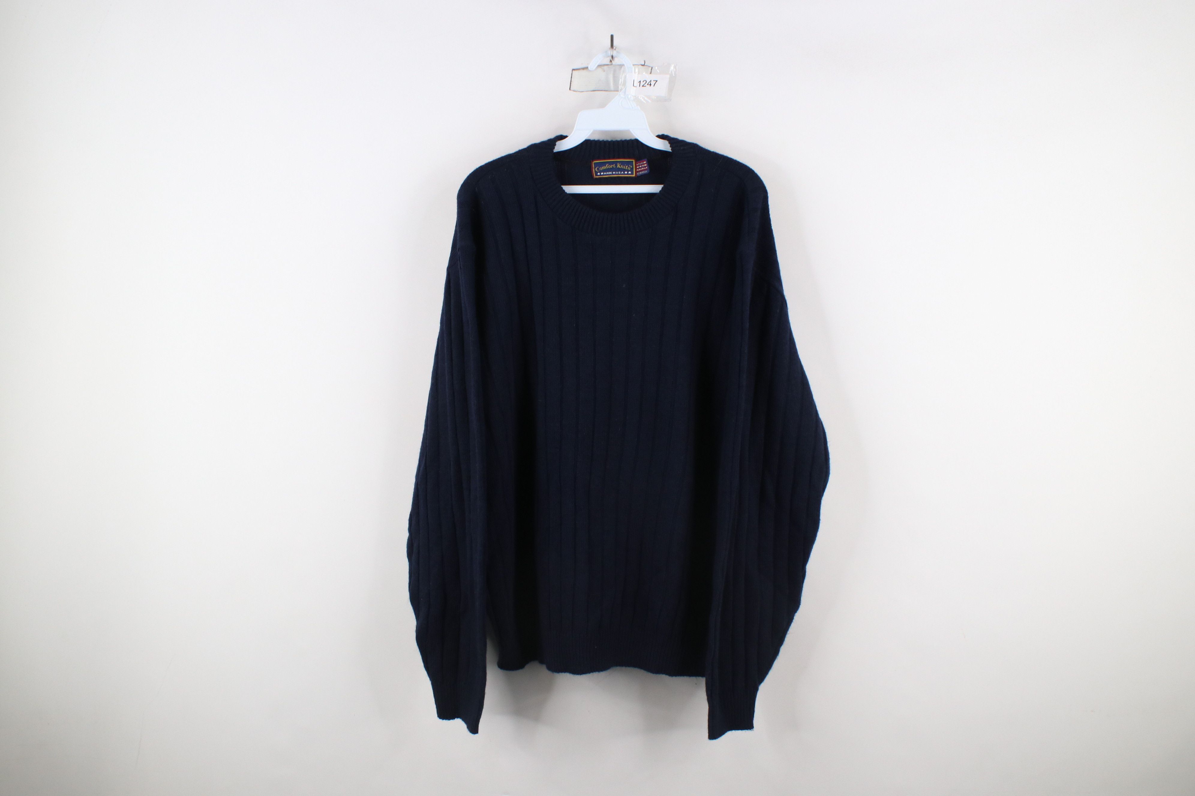 Vintage Vintage 90s Streetwear Ribbed Knit Crewneck Sweater Navy USA Size XXL / US 16-18 / IT 52-54 - 1 Thumbnail