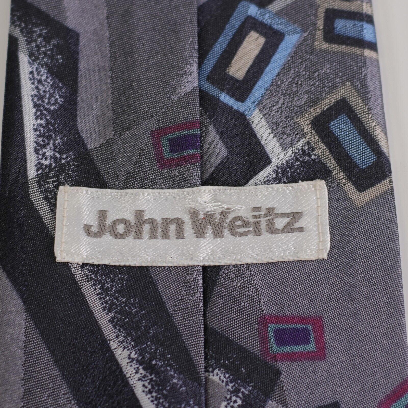 John Weitz John Weitz Abstract Woven Gray Short Wide Polyester Tie Size ONE SIZE - 3 Thumbnail