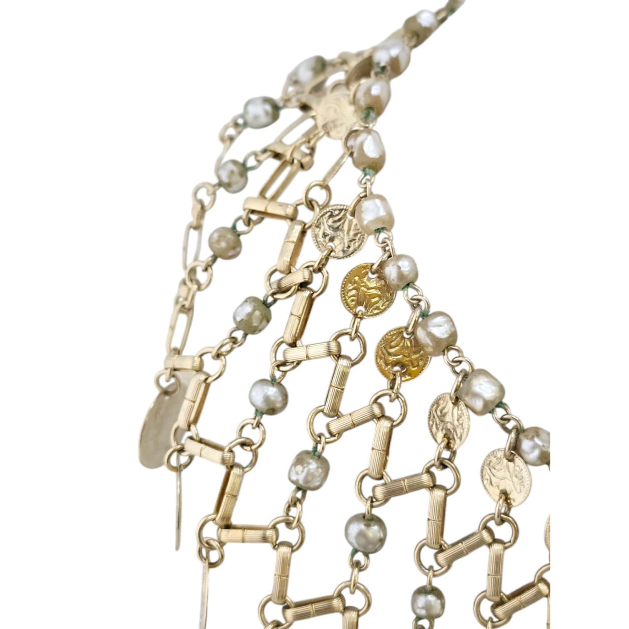 Vintage Vintage 80s Faux Pearl & Coin Bib Necklace (A7867) Size ONE SIZE - 2 Thumbnail