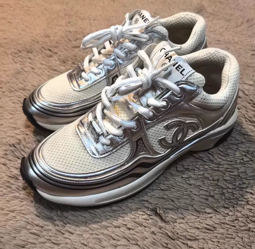 Chanel Chanel 23C Silver White Sneakers Size US 7 / IT 37 - 1 Preview