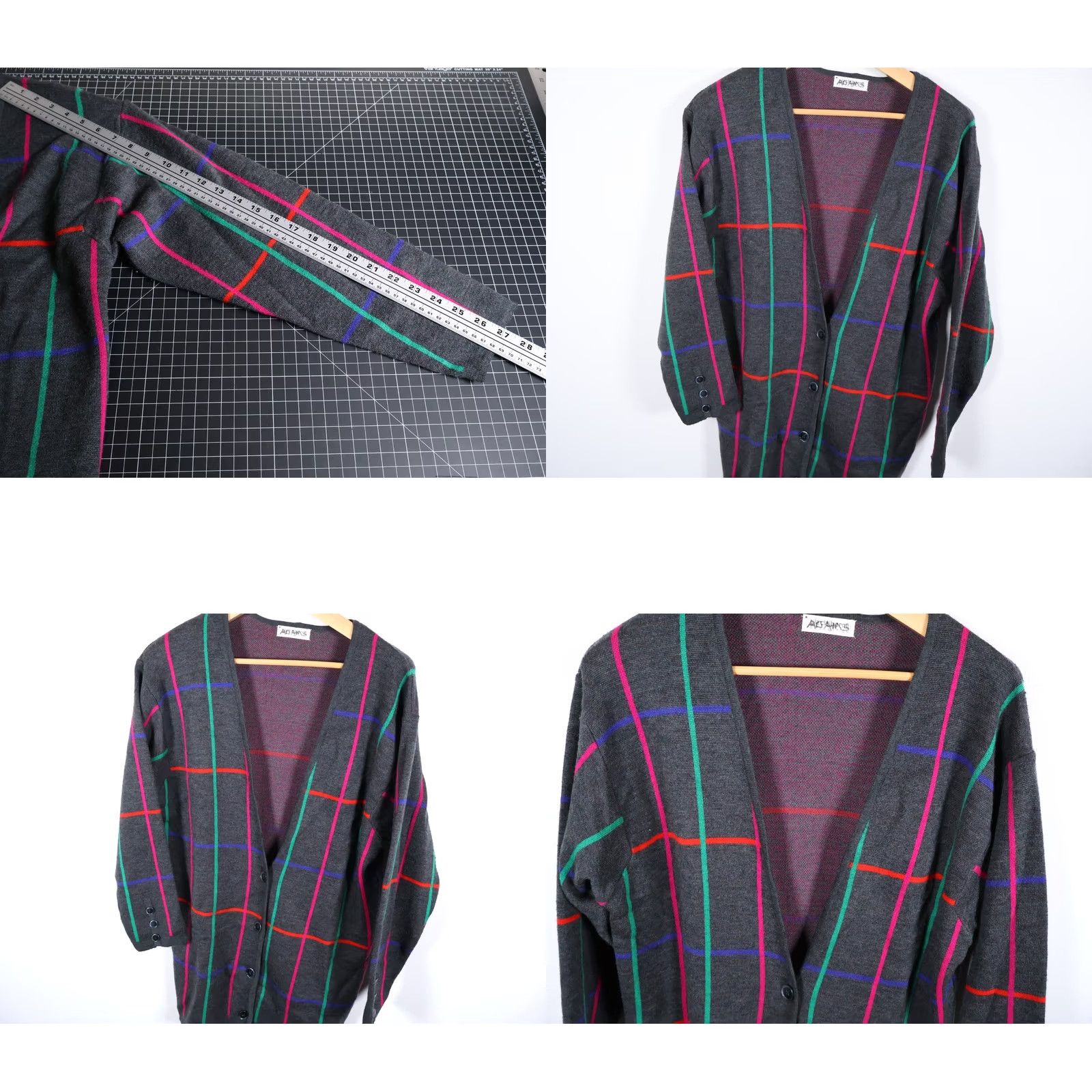 Liz Claiborne VINTAGE Liz Claiborne Cardigan Sweater Wool Gray Check Long Sleeve V-Neck Large Women’s Boys? Size L / US 10 / IT 46 - 8 Thumbnail