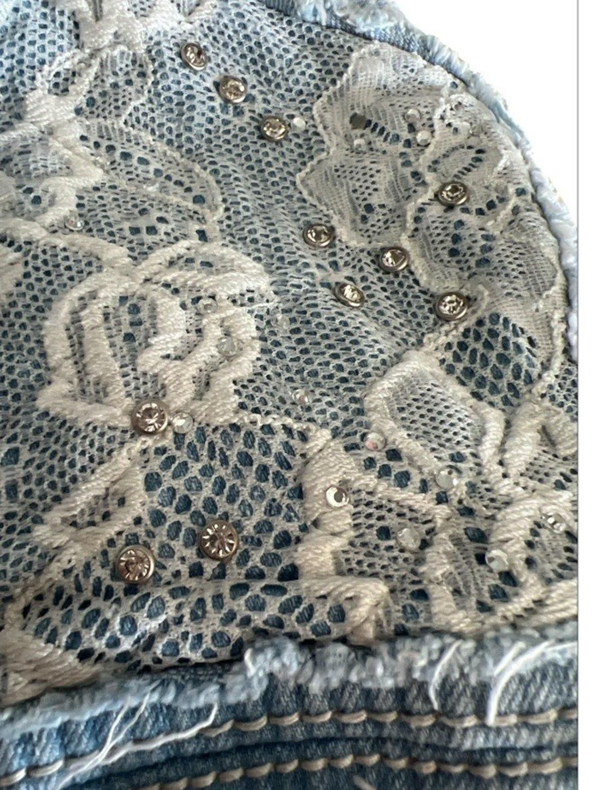 Designer Miss Me Denim Jacket Blue Jean Girls Small Lace Bling Size S / US 4 / IT 40 - 5 Thumbnail