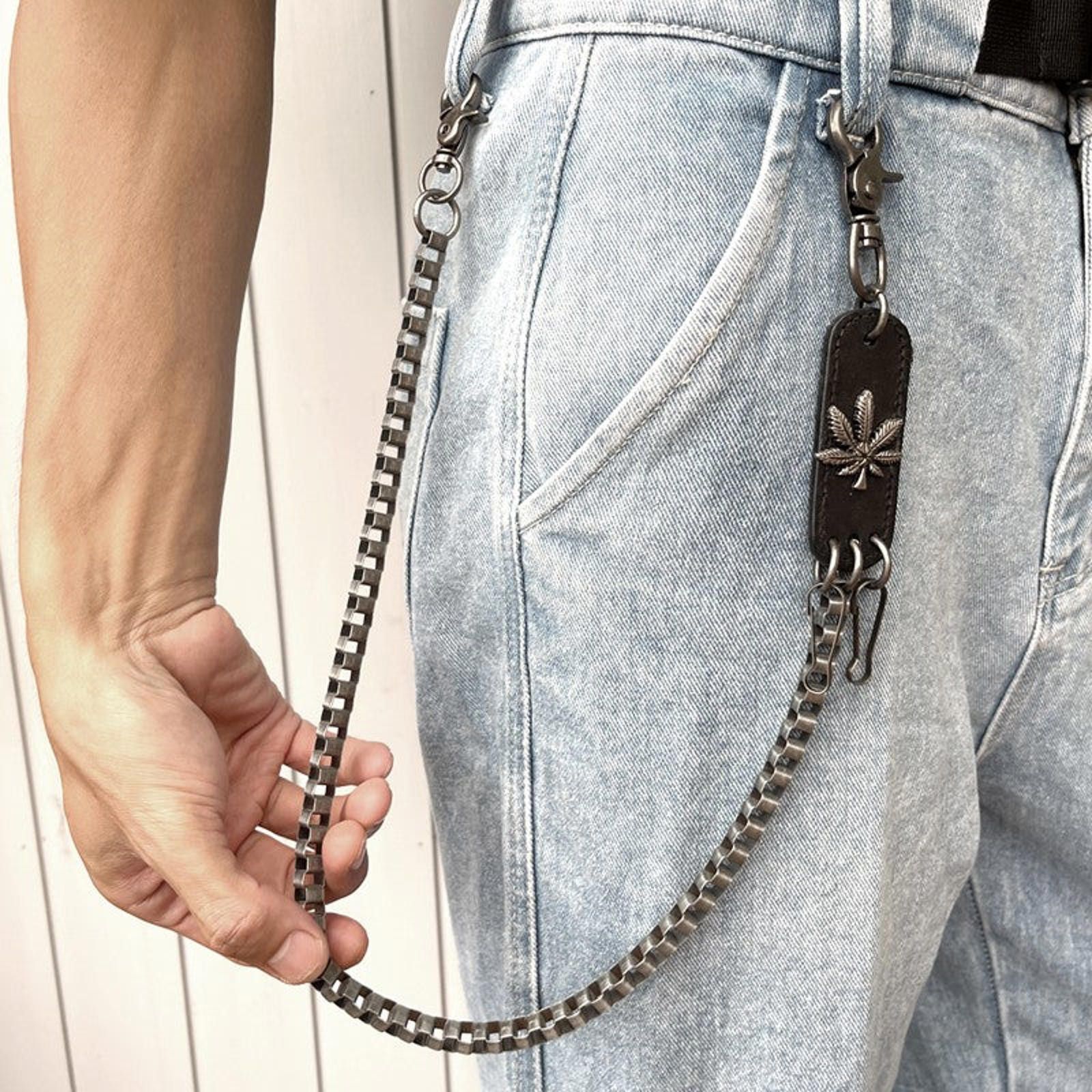 Vintage Leaf Leather Patch Wallet Chain, Pants Chain Size ONE SIZE - 3 Thumbnail