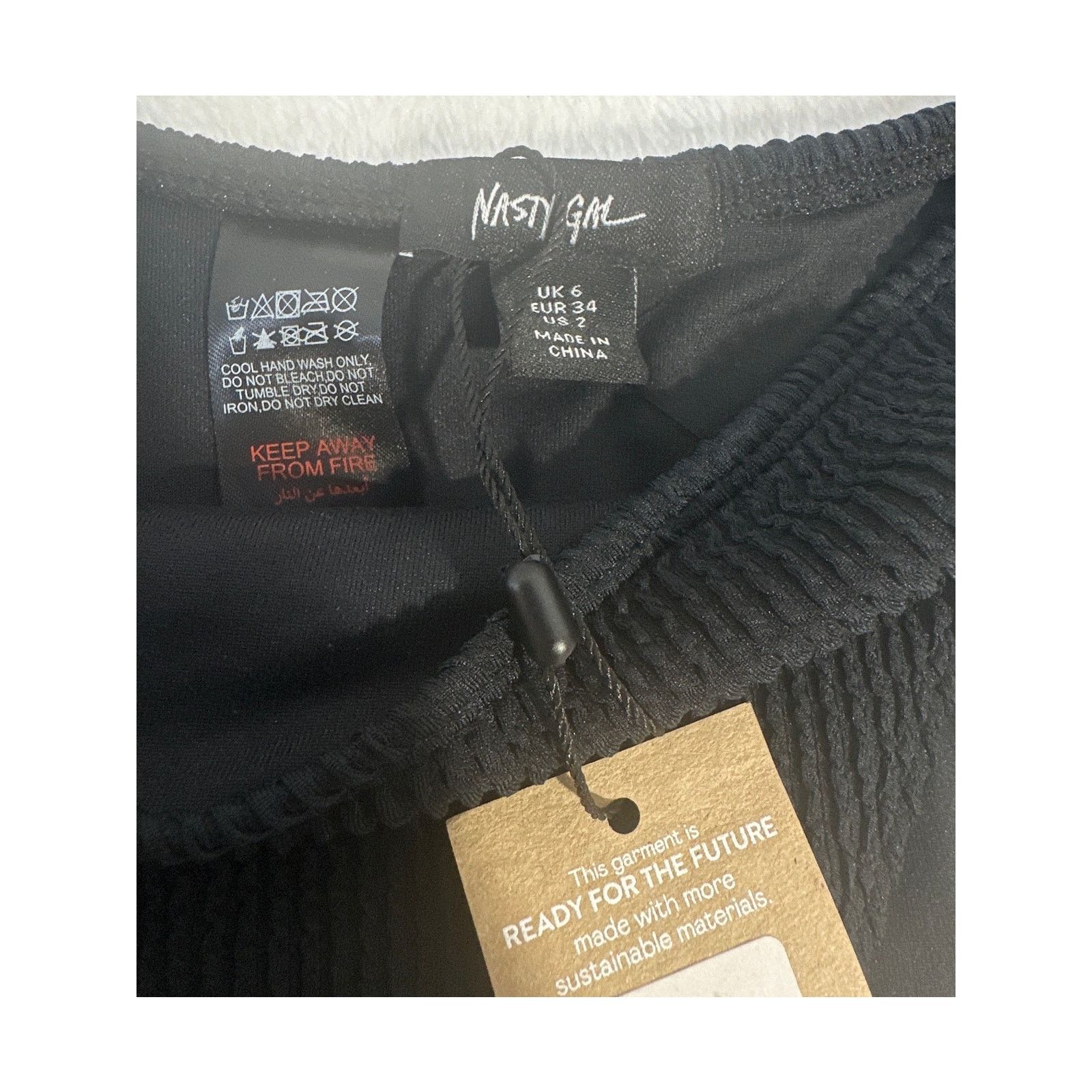 Nasty Gal NastyGal Recycled Side Ring Crinkle Bikini Bottom Black Sz 2 Size ONE SIZE - 5 Thumbnail
