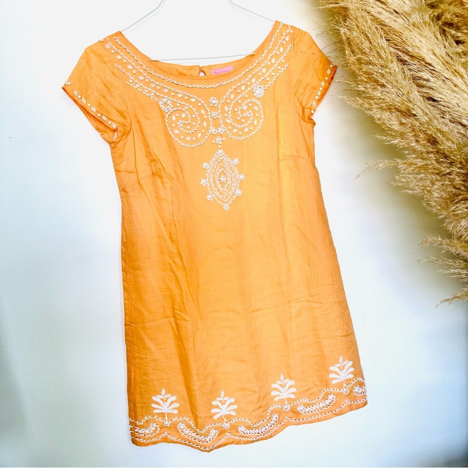 Lilly Pulitzer LILLY PULITZER Orange Peach White Tunic Shift Mini Dress Size S / US 4 / IT 40 - 7 Thumbnail