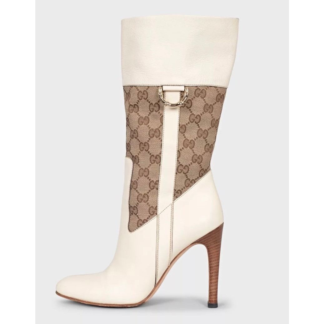 Gucci White Textile & Leather Ankle Boots - Size 37.5