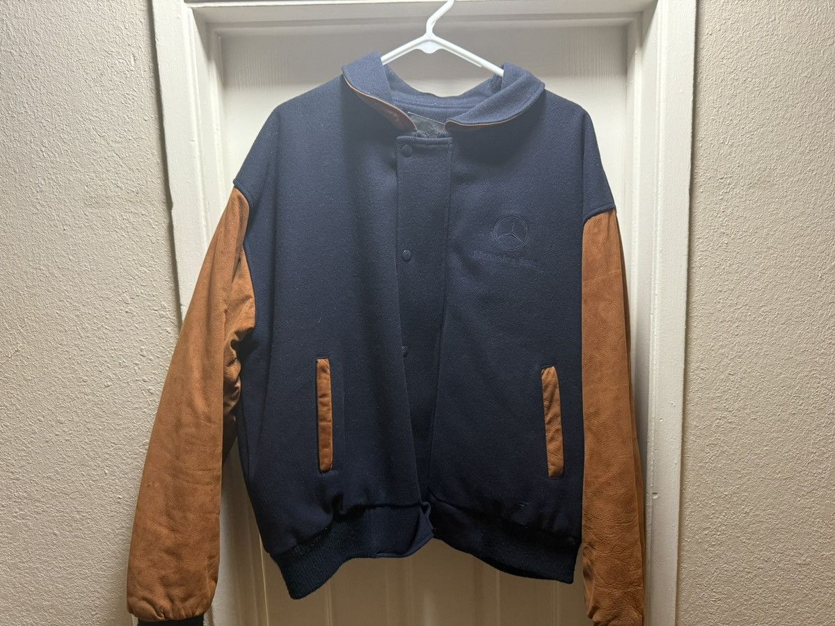 Mercedes-Benz Mercedes Benz Jacket Men’s L Blue Brown Leather Wool Bomber Size US L / EU 52-54 / 3 - 1 Thumbnail