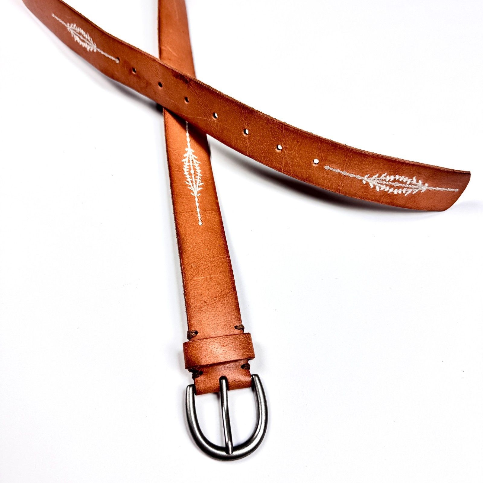 Vintage Vintage Womens Leather Belt Boho Brown Embroidered Arrows Size ONE SIZE - 3 Thumbnail