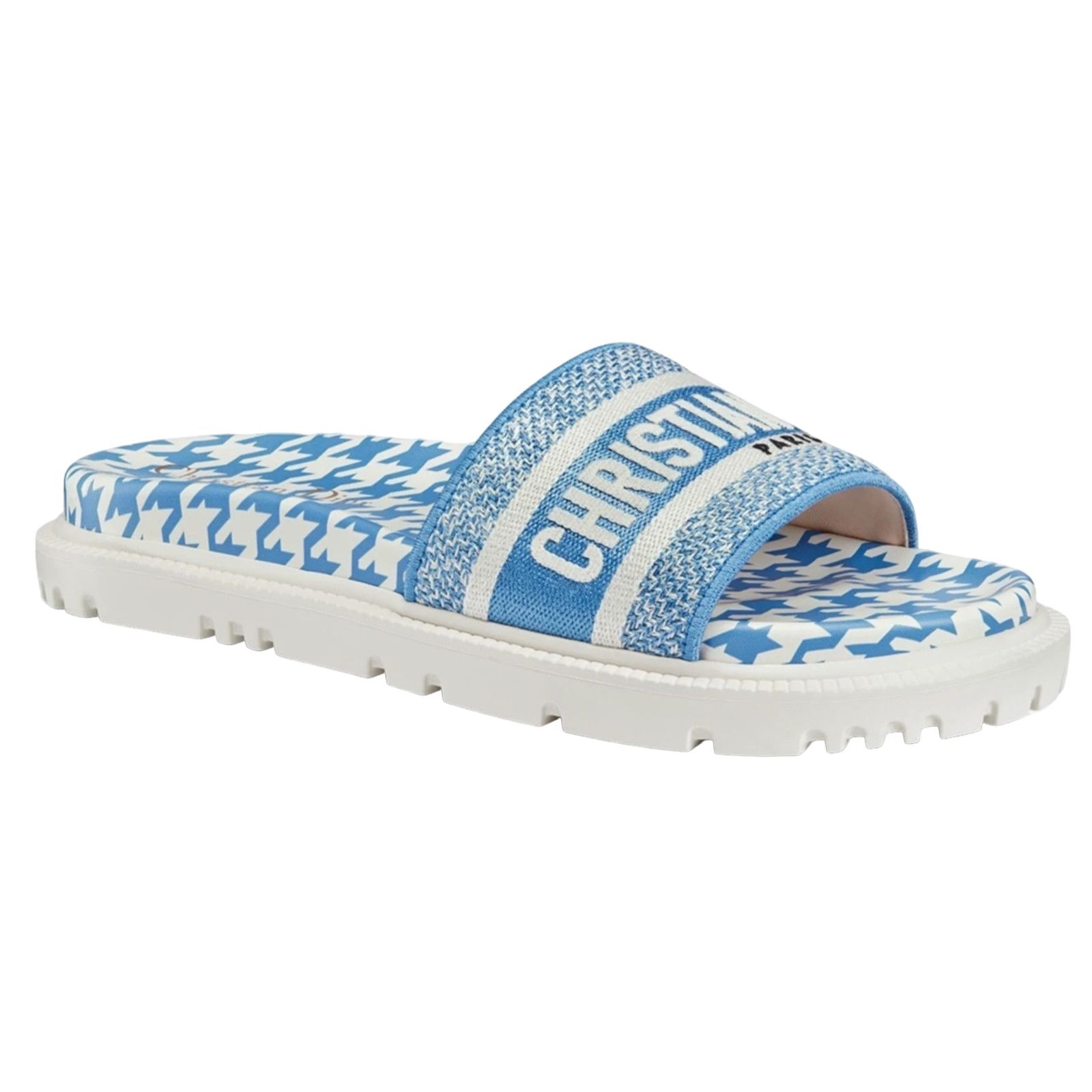 Dway White Logo Houndstooth Slide Mule Flat Flop Sandal 37.5