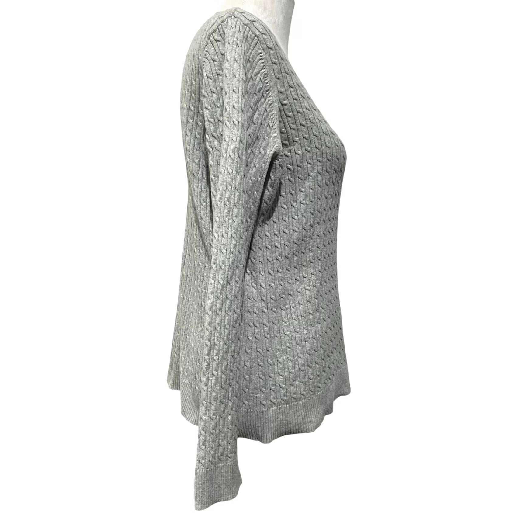 Lands' End Lands’ End Sweater Womens L 100% Cotton Cable Knit Gray Lightweight Crew Neck Pullover Mens? Womens Size L / US 10 / IT 46 - 6 Thumbnail