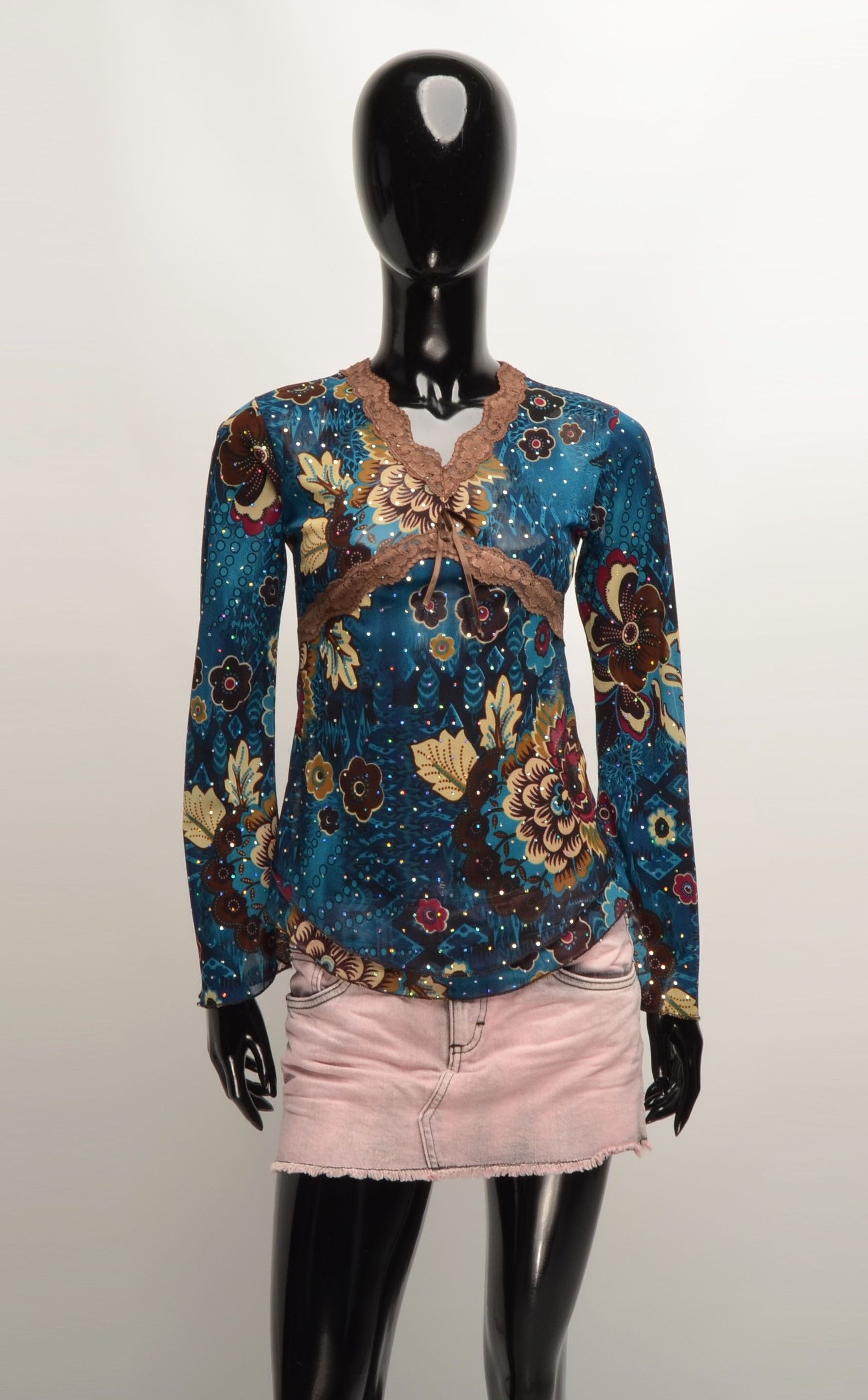 Vintage Vintage Y2K French Mesh Long Sleeve Top Blouse Size XS / US 0-2 / IT 36-38 - 1 Thumbnail