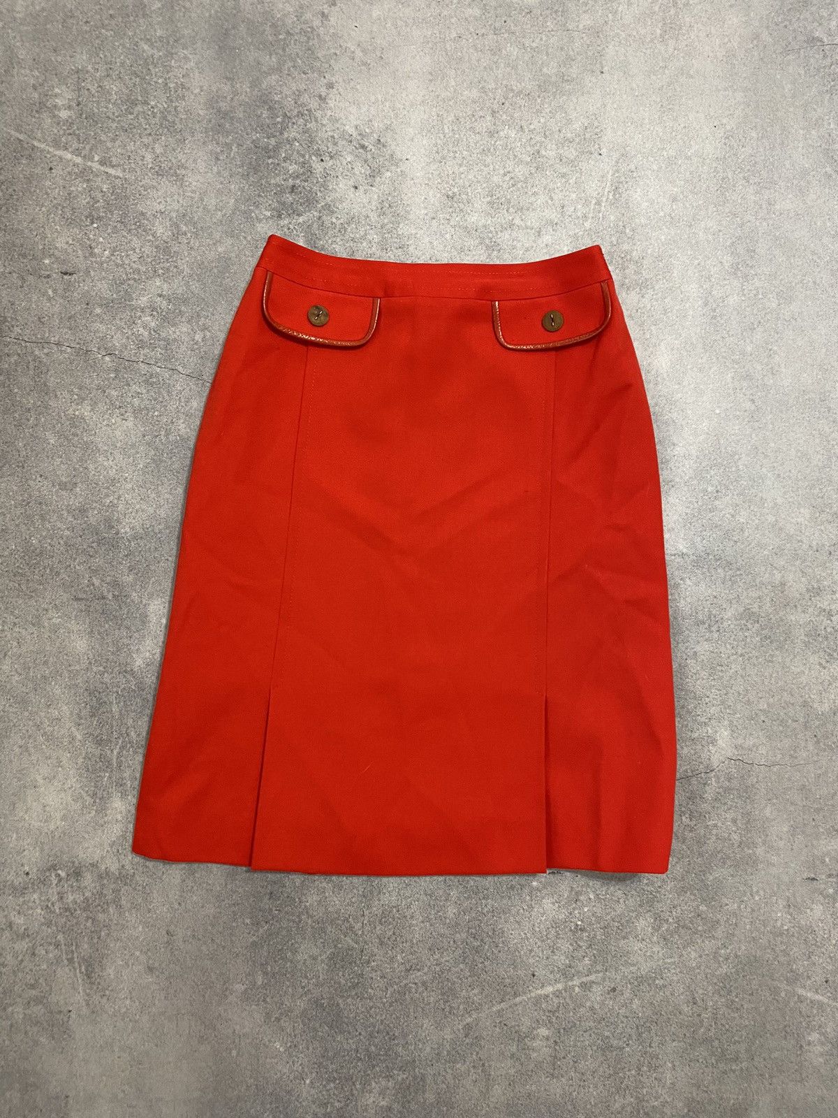 Celine × Vintage Vintage 90s Celine Red Wool Midi Skirt Size 32" / US 10 / IT 46 - 1 Thumbnail