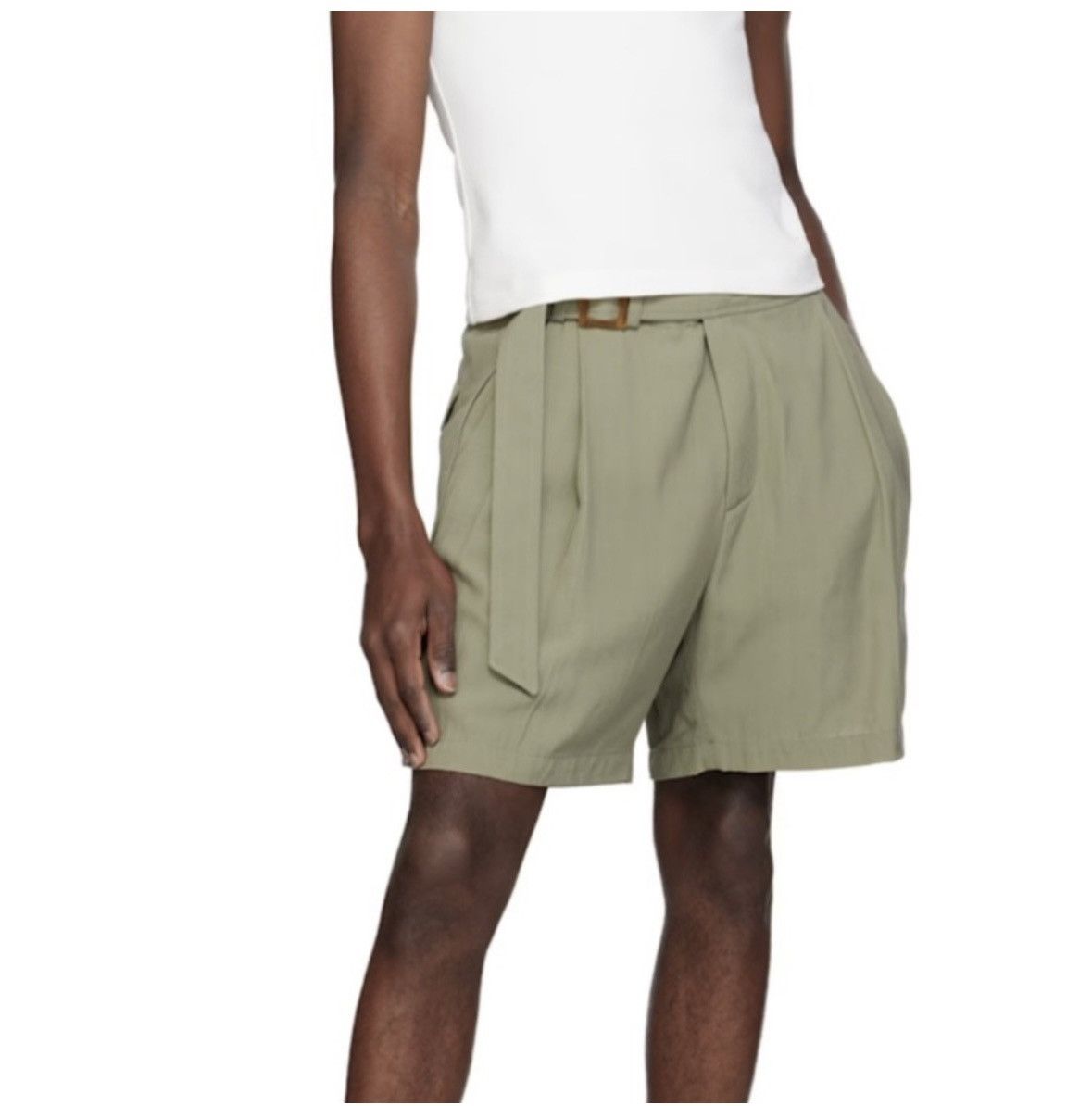 RECTO RECTO Khaki Wrinkle Detail Belted Shorts Size US 38 / EU 54 - 4 Thumbnail