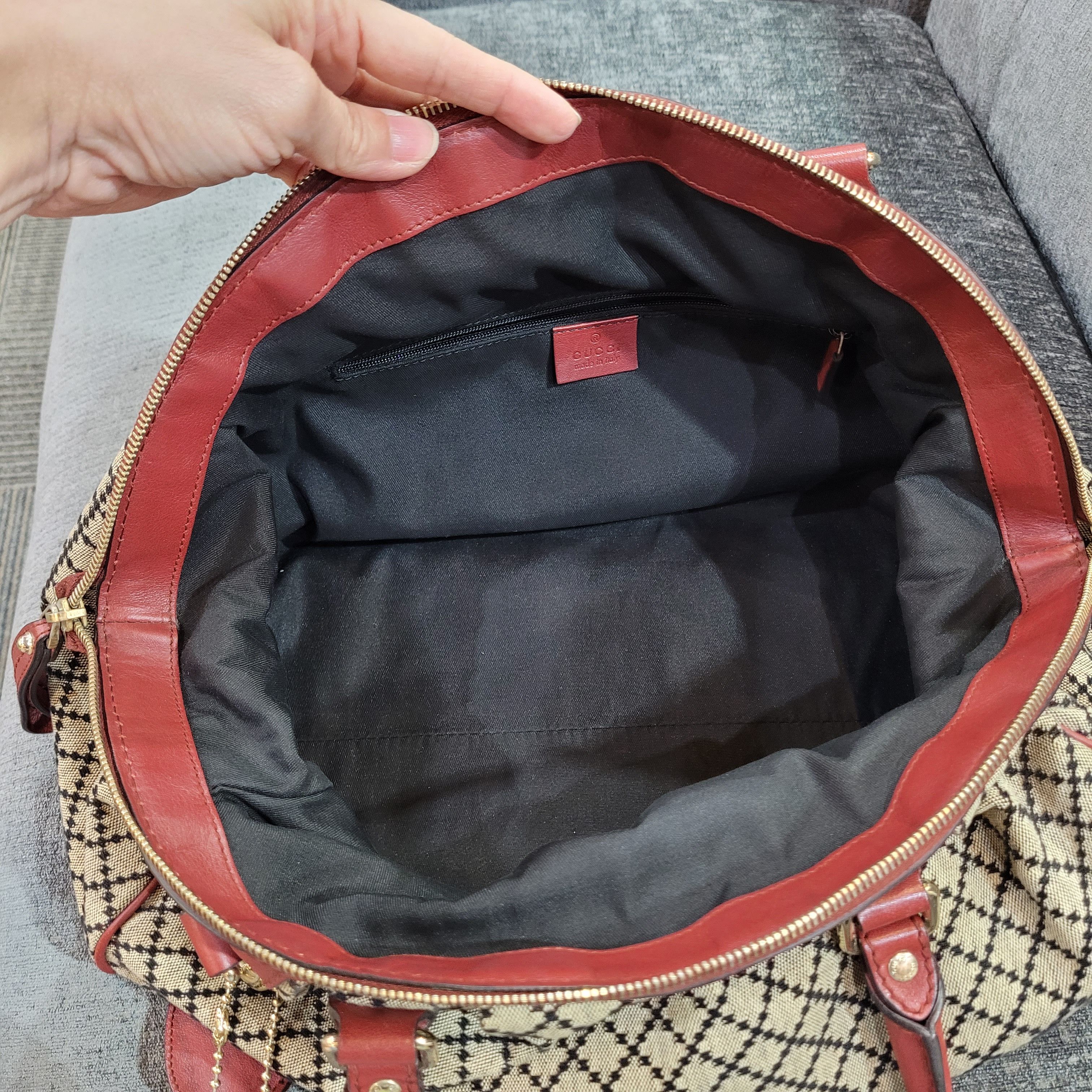 Gucci Gucci Beige/ Red GG Canvas Leather Medium Sukey Bag Size ONE SIZE - 4 Thumbnail