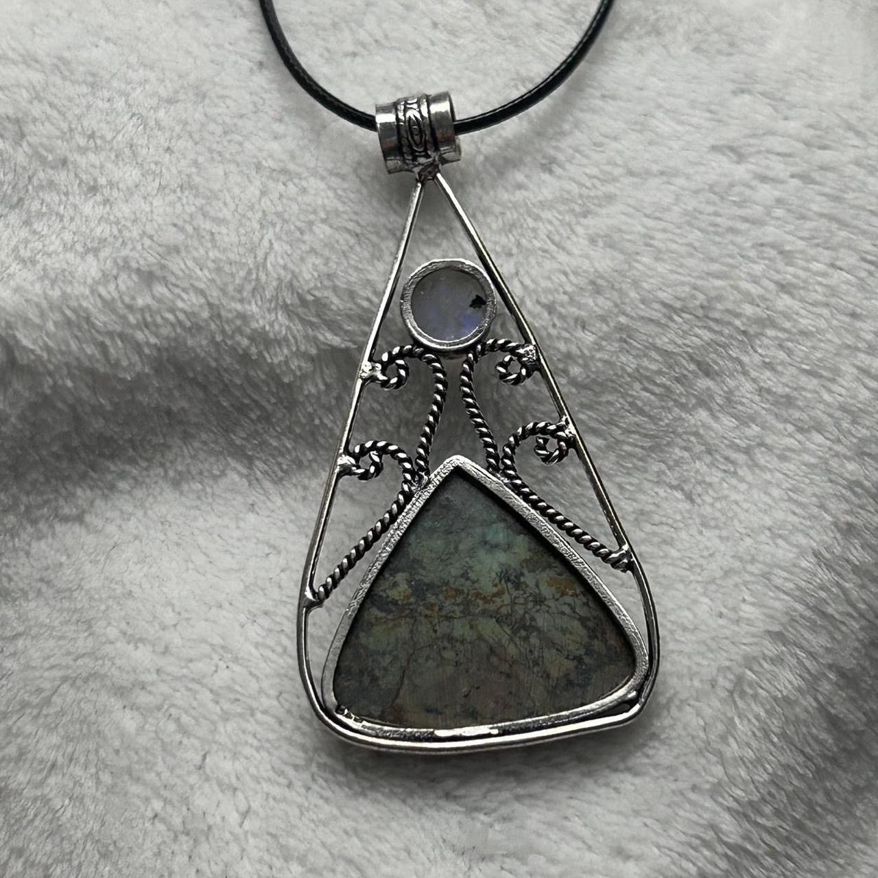Vintage African Turquoise & Rainbow moonstone Silver Plated Pendant Size ONE SIZE - 8 Thumbnail
