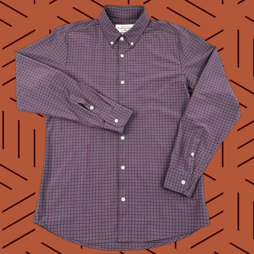 Mizzen+Main MIZZEN + MAIN Shirt Mens Large Trim Fit Blue Red Checked Button Down Stretch L/S Dress Shirt Size US M / EU 48-50 / 2 - 1 Thumbnail