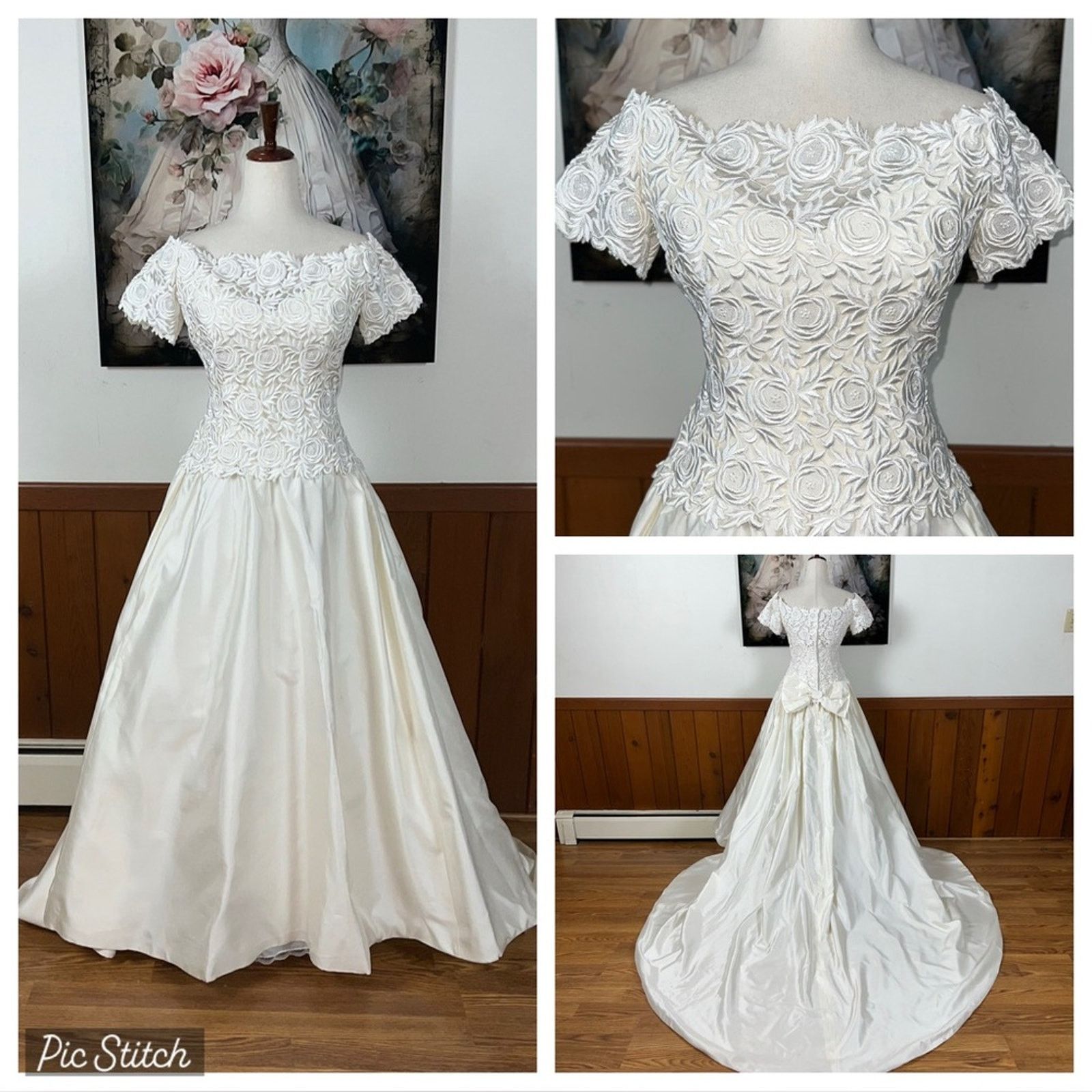 Vintage Gorgeous Vintage 1980s/90s Off Shoulder Silk Wedding Gown! Size M / US 6-8 / IT 42-44 - 1 Thumbnail