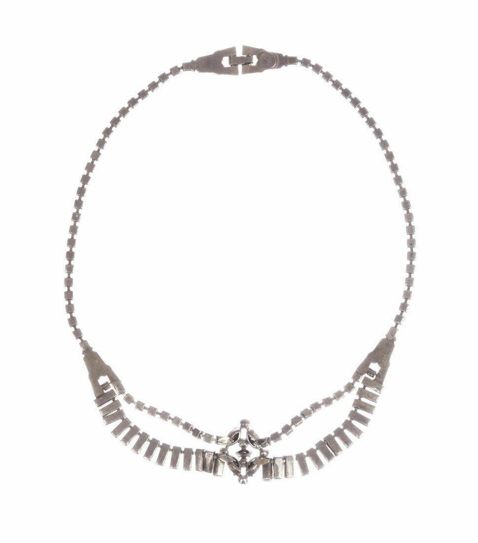 Designer Art Deco Phyllis Sterling Silver and Rhinestone Necklace Size ONE SIZE - 5 Thumbnail