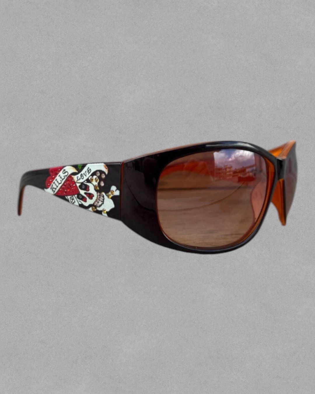 Ed Hardy Rare Y2K ED HARDY “LOVE KILLS” Beaded Skull Glasses Size ONE SIZE - 5 Thumbnail