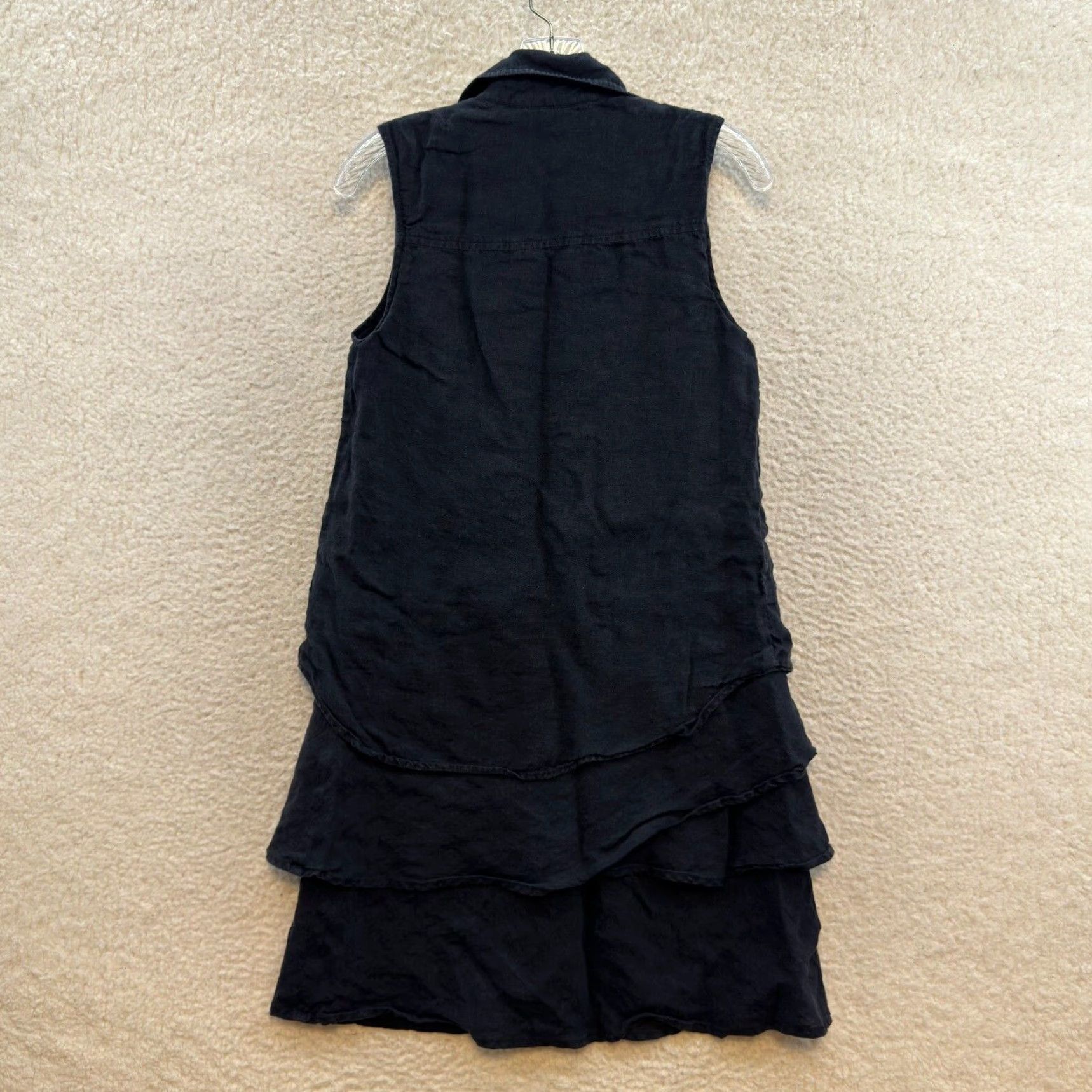 Vintage VINTAGE Linen Dress Blouson Black 1990s Small Medium Women’s S M Button Collar Layered Tiered Finley Linen Dress Blouson Size M / US 6-8 / IT 42-44 - 2 Thumbnail