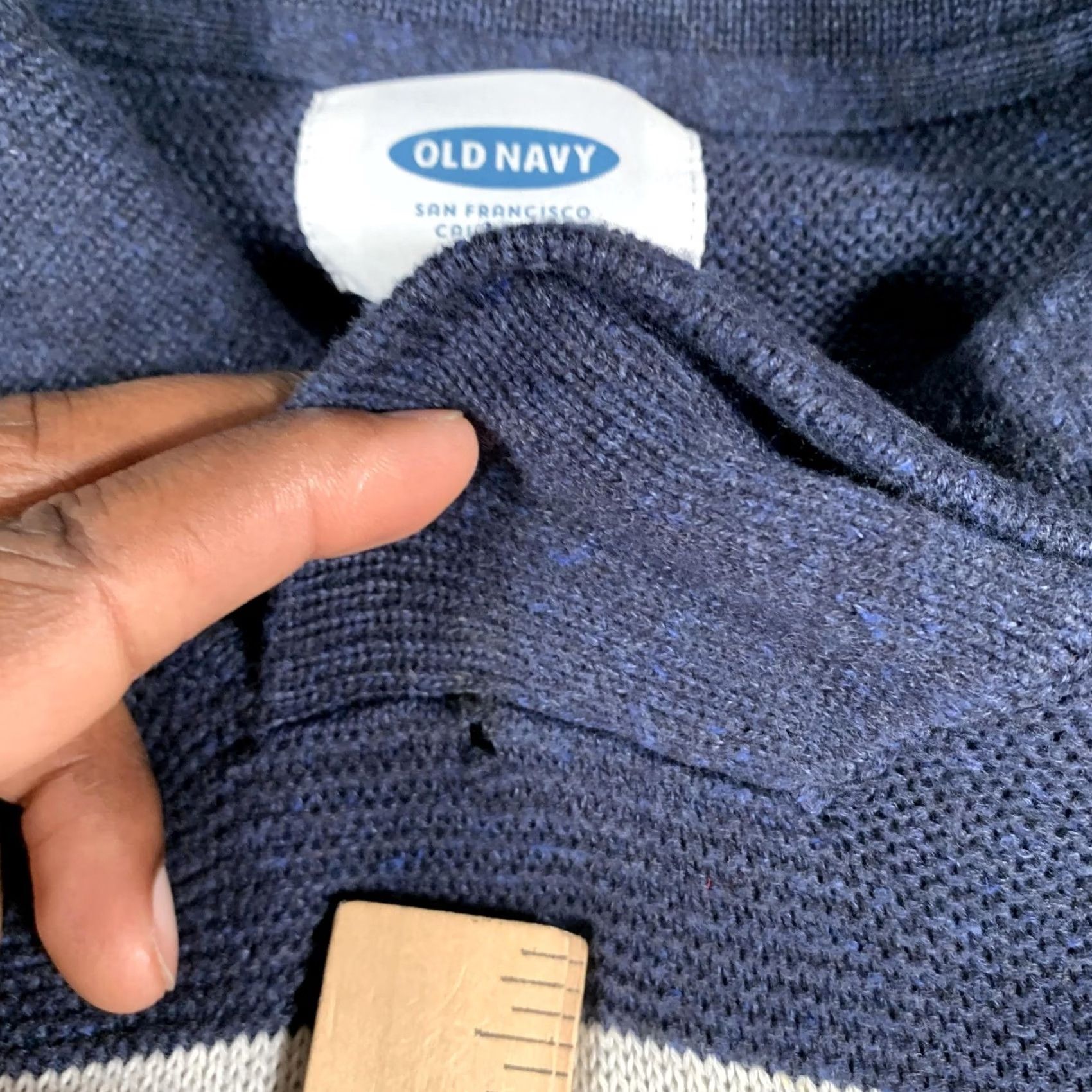 Old Navy Old Navy Sweater Mens XL Navy Blue Stripe Shawl Collar Cotton Knit Pullover Size US XL / EU 56 / 4 - 6 Thumbnail