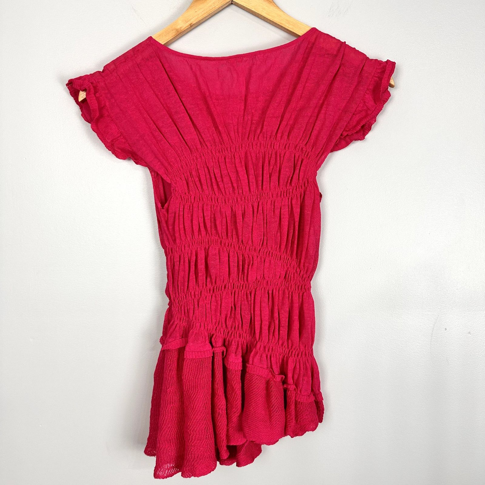 Anthropologie By Anthropologie Sheer Ruffled Hot Pink Sweater Top Small Size S / US 4 / IT 40 - 7 Thumbnail