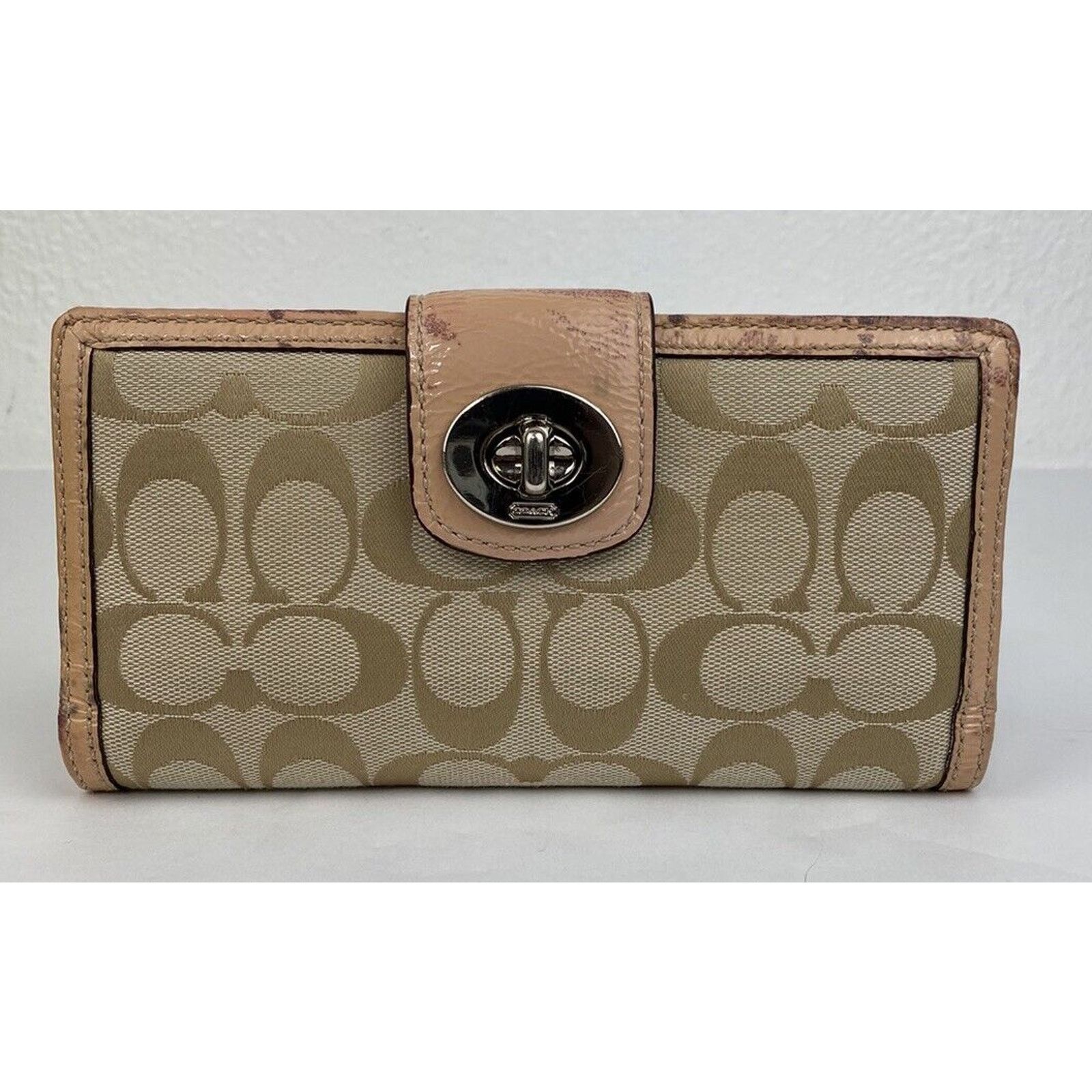 Coach Coach Turnlock Signature C Wallet Tan Pink Patent Leather Size ONE SIZE - 1 Thumbnail