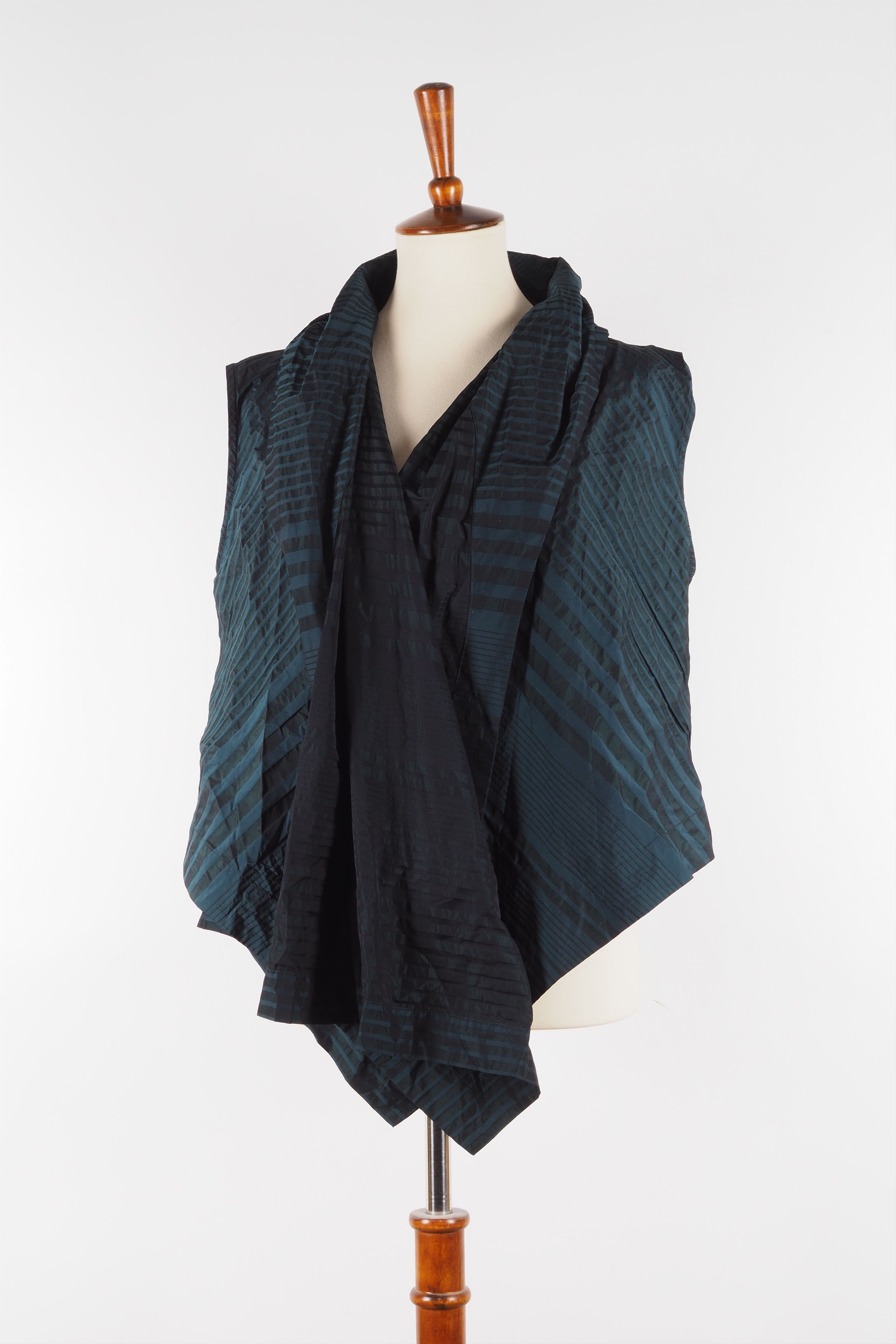 Designer × Rundholz × Sarah Pacini Oska Lightweight Sleeveless Green Open Cape Vest Jacket Top Size M / US 6-8 / IT 42-44 - 6 Thumbnail