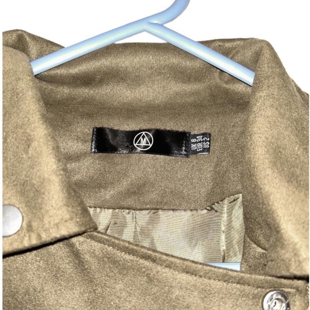 Designer Missguided l Faux Suede Olive Green Moto Jacket Size 2 Size XS / US 0-2 / IT 36-38 - 4 Thumbnail