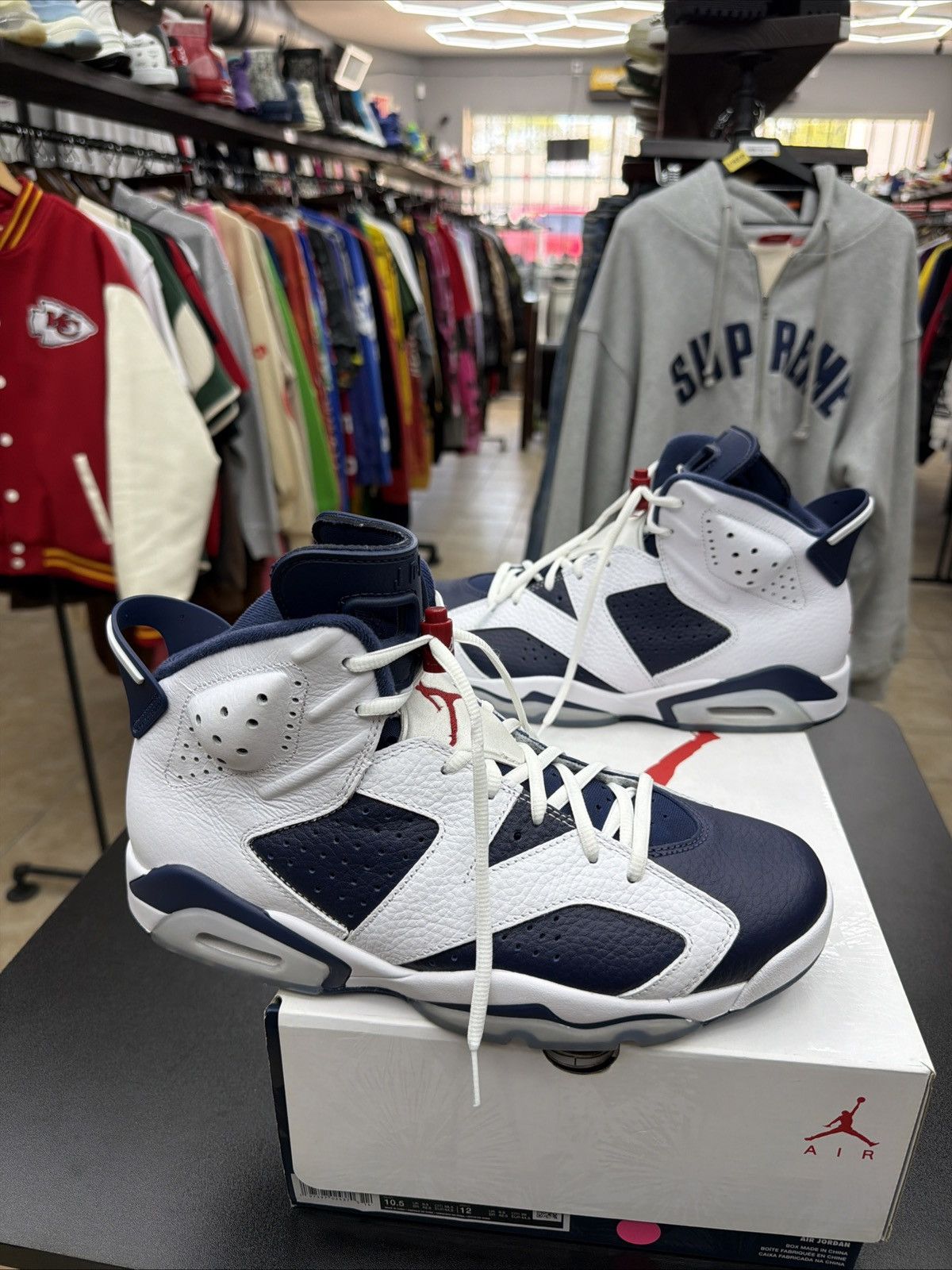Jordan Brand Jordan Air Jordan 6 Retro Olympic 2024 White Navy High Top Size US 10.5 / EU 43-44 - 2 Thumbnail