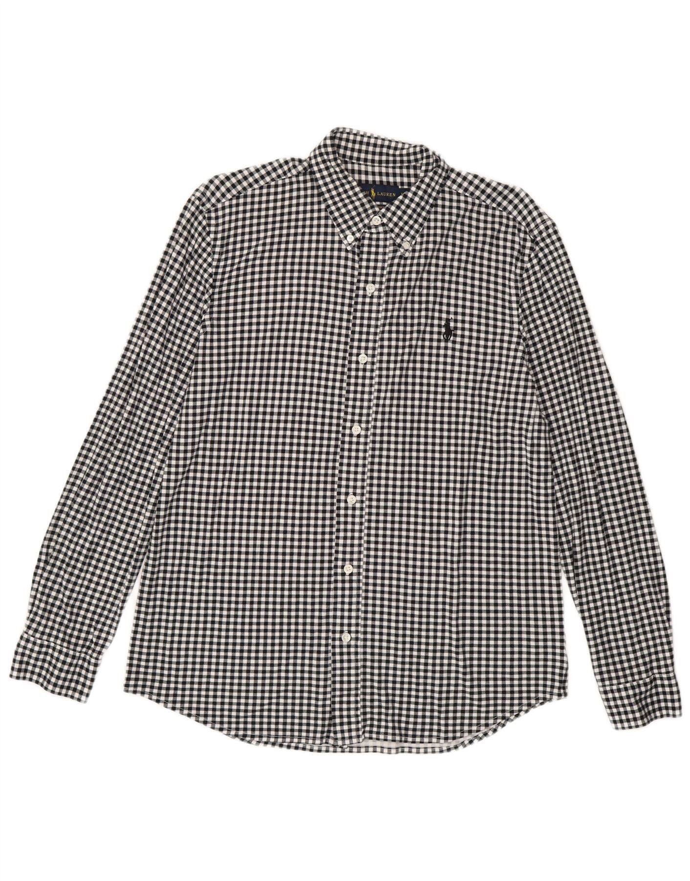 Ralph Lauren Mens Flannel Shirt Large Black Gingham Cotton Size US L / EU 52-54 / 3 - 1 Thumbnail