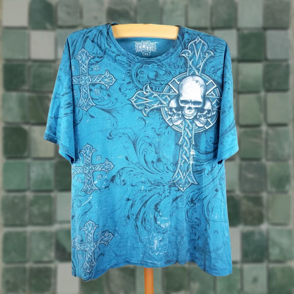 Vintage VINTAGE Y2K MMA ELITE T-SHIRT BLUE COTTON GRUNGE SKULL CROSS SZ XLARGE Mens Size US XL / EU 56 / 4 - 1 Thumbnail