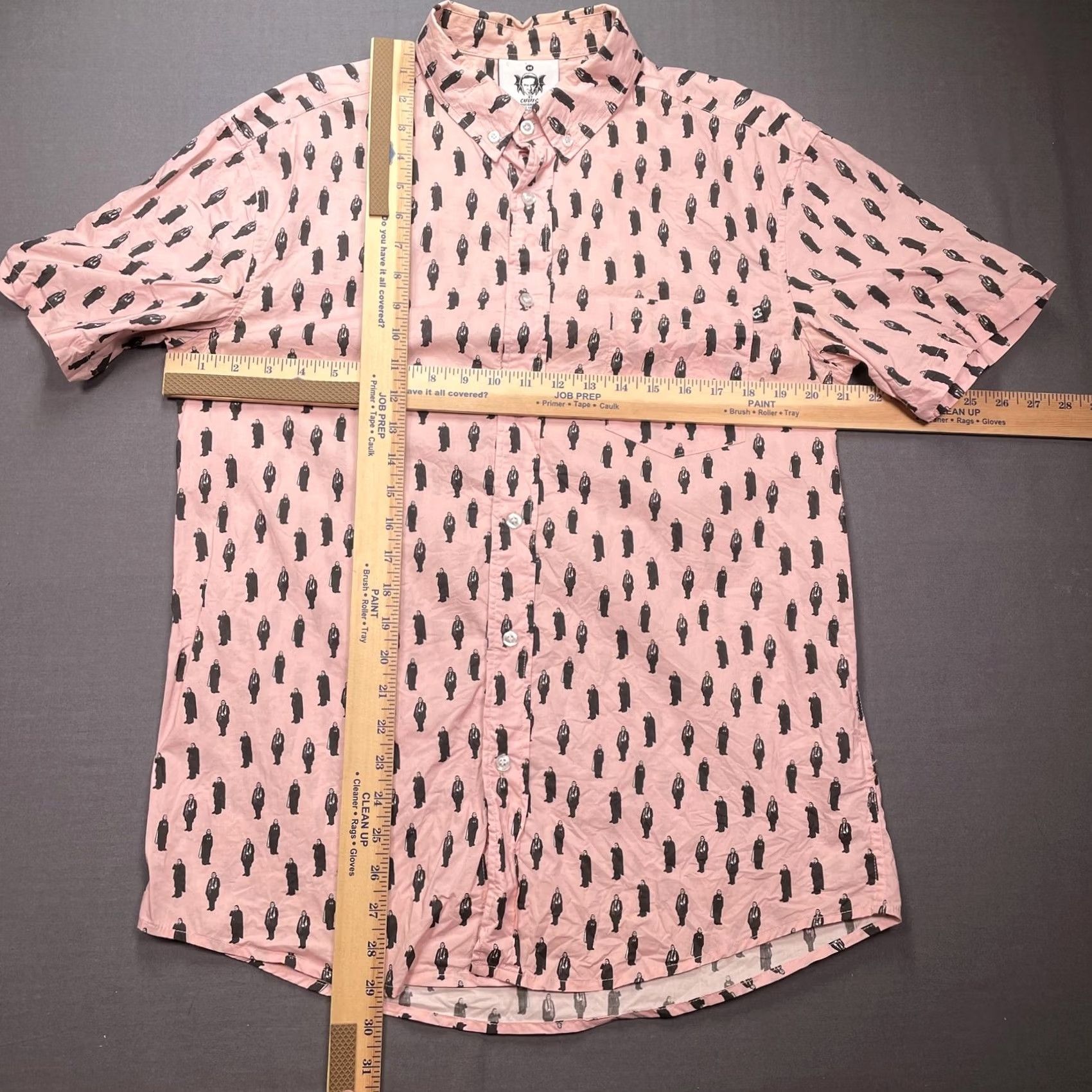 Vintage Creepy Co. Shirt Mens Medium Dracula Bela Lugosi Horror Short Sleeve Button Up Pink Pattern Graphic Print Halloween Vintage: No Size US M / EU 48-50 / 2 - 3 Thumbnail