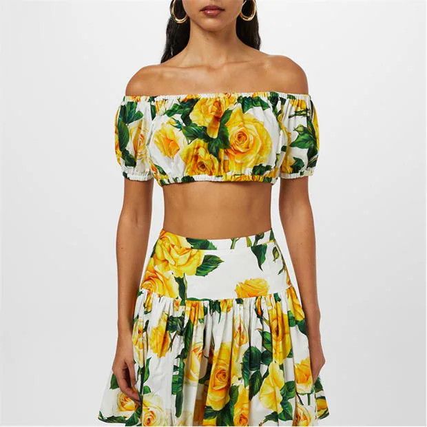 Dolce & Gabbana o1g2r1mq1024 Cotton Poplin Floral Bardot Top in Multicolor Size M / US 6-8 / IT 42-44 - 3 Thumbnail