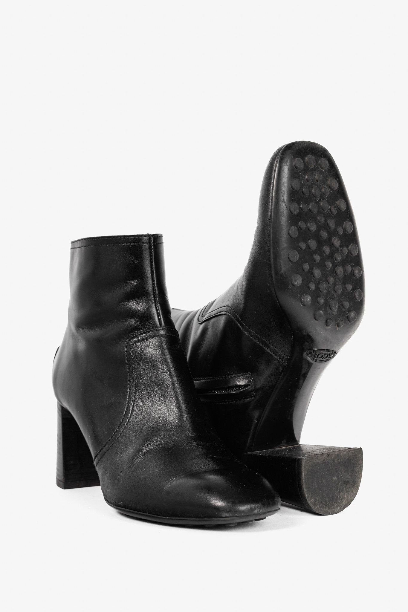Tod's Tod's Black Leather Square-Toe Ankle Boots Size US 8.5 / IT 38.5 - 4 Thumbnail
