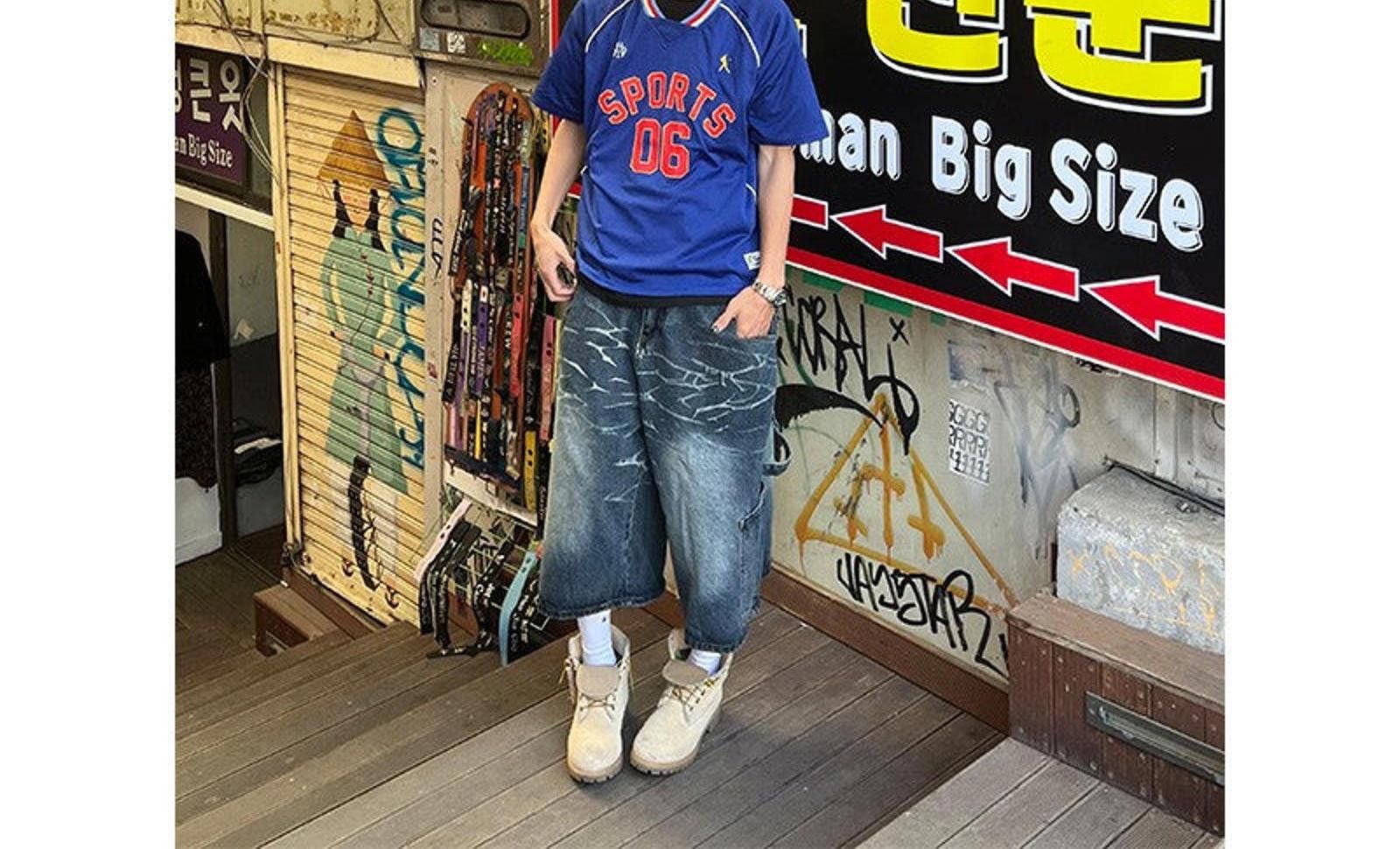 Vintage Oversized Denim Jorts, Washed Baggy Shorts Size US 33 - 5 Thumbnail