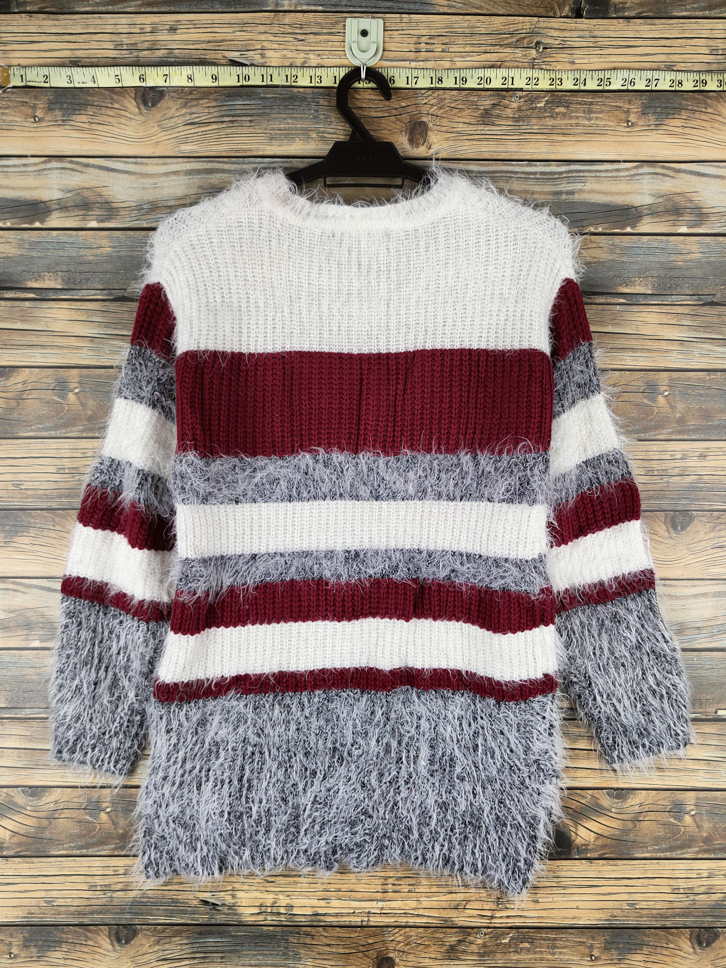 Japanese Brand DL Ingni White Maroon Fur Mohair Knitwear #46-557 Size S / US 4 / IT 40 - 7 Thumbnail