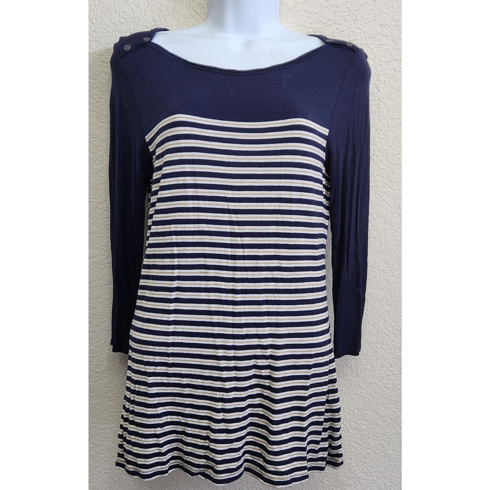 Other Max Studios Blue White Gold Striped Boat Neck Top Small Size S / US 4 / IT 40 - 1 Thumbnail
