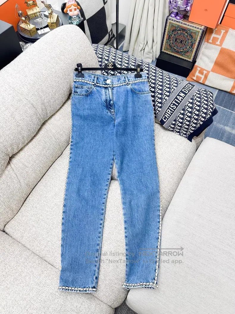 Chanel Chanel Blue denim denim with white leather chain jeans Size 38" / US 16 / IT 52 - 2 Thumbnail