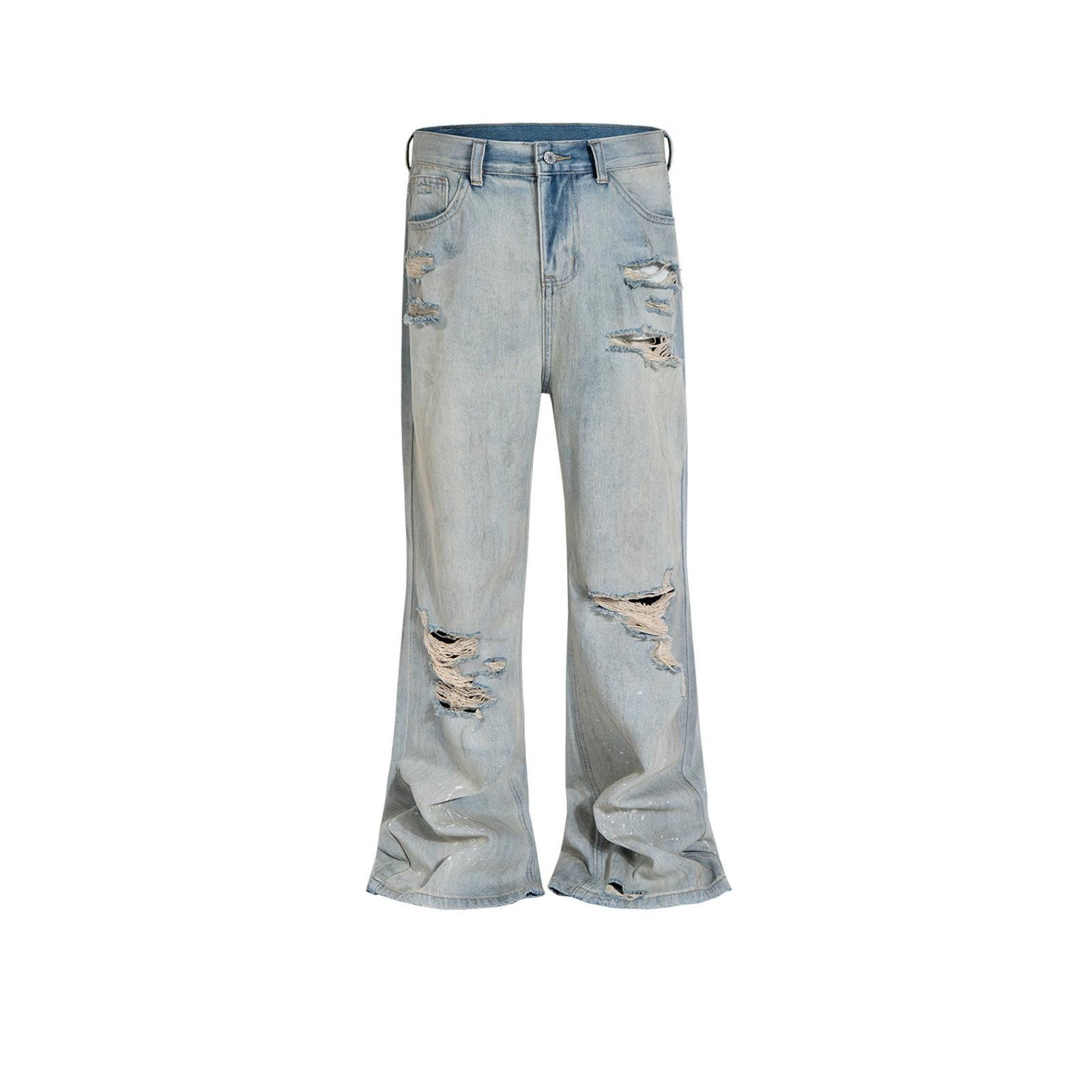 Jean Heavy-Distressed Wide-Leg Blue Denim Jeans Size US 30 / EU 46 - 4 Thumbnail