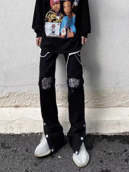 VIBE Black high street patched ripped straight breasted jeans Size US 32 / EU 48 - 7 Thumbnail