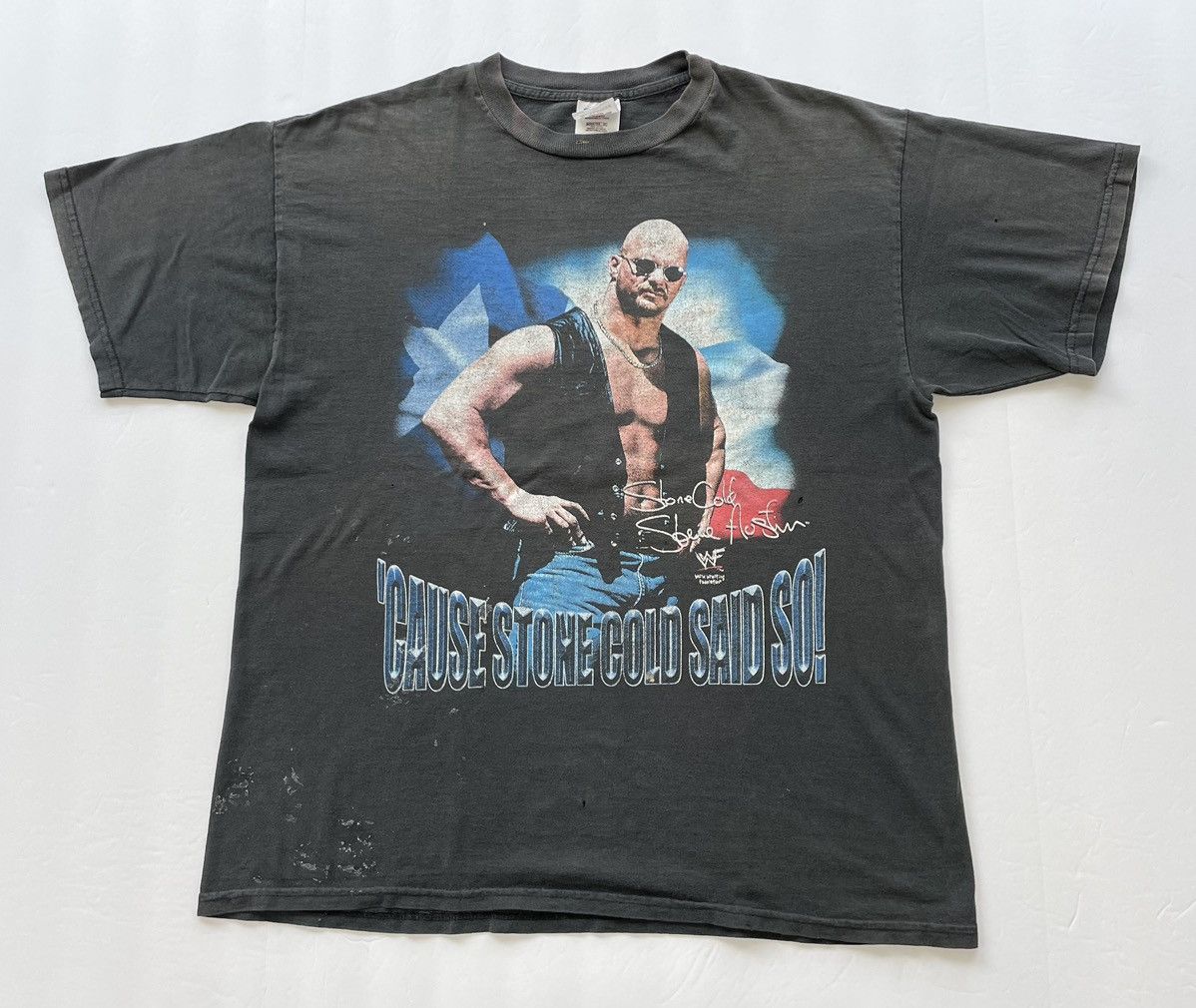 image of Vintage 90's Stone Cold Steve Austin Wwf Wwe Wrestling Faded in Black, Men's (Size XL)